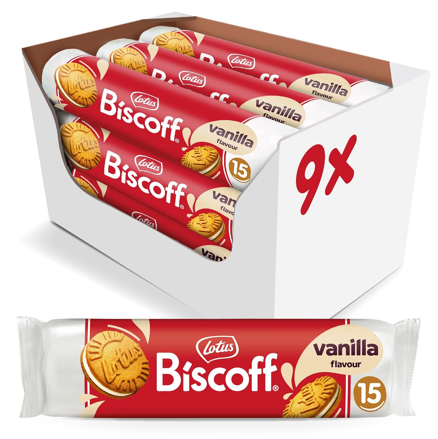 Biscoff Sandwich Cookies, Vanilla Vanilla 15 Count (Pack of 9)