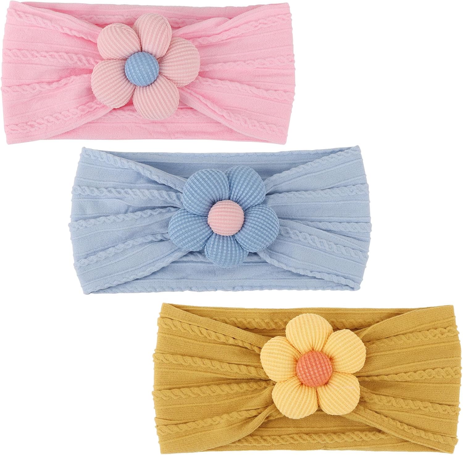 DRESHOW 3 Pack Girls Flower Headbands Stretchy Nylon Headbands Handmade Hair Acc...