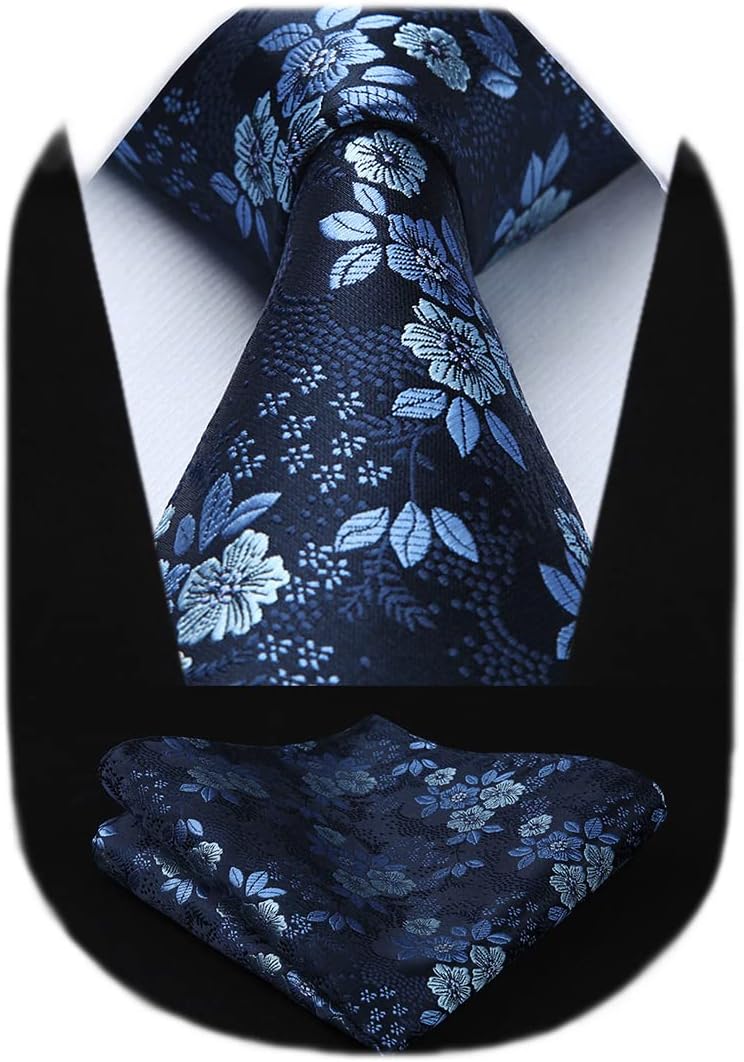Mens Floral Ties Woven Classic Necktie Pocket Square Set Formal Ties for Men Wed...