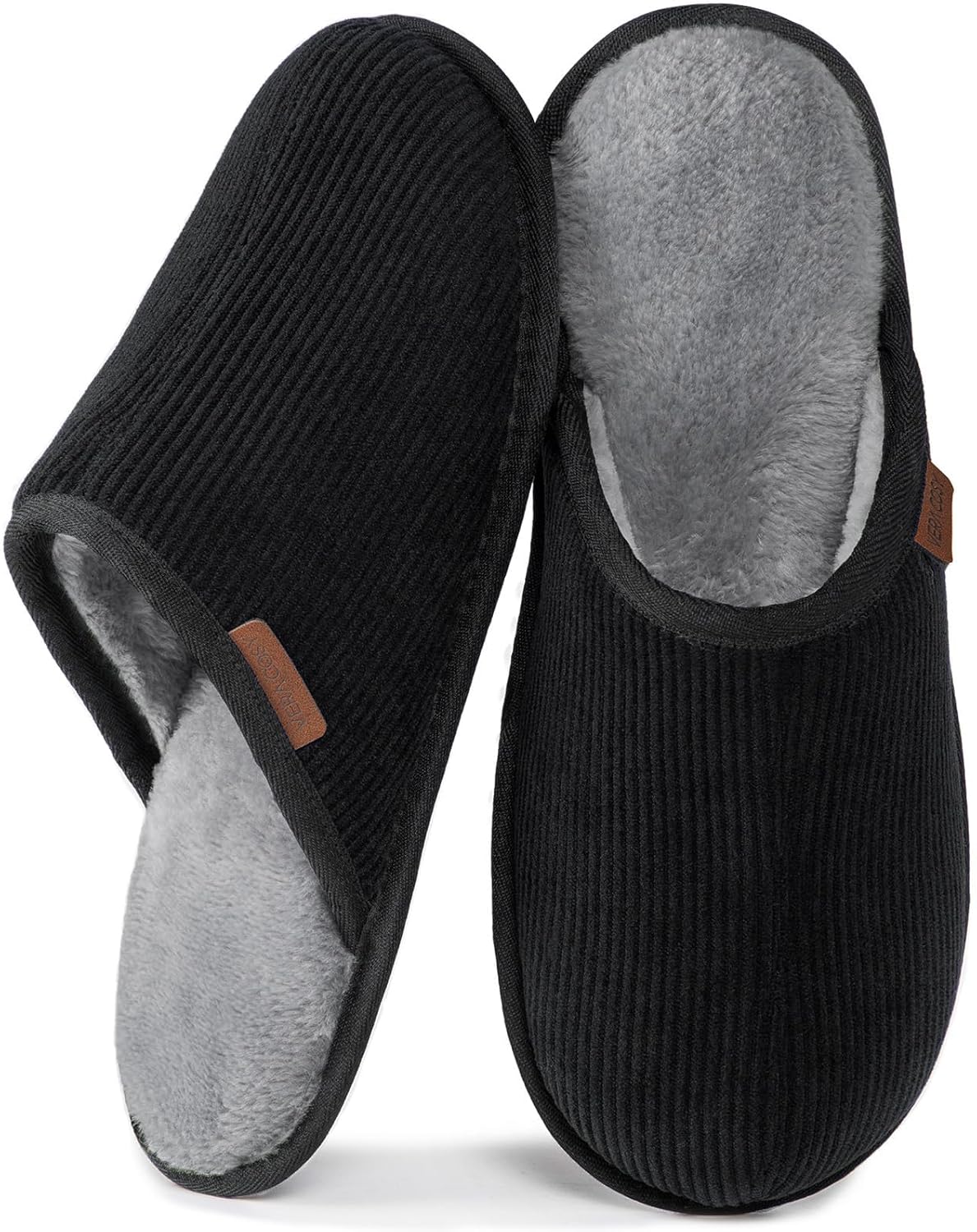 VeraCosy Men's Comfy Corduroy Memory Foam Scuff Slippers Soft Faux Fur Lined Hou...