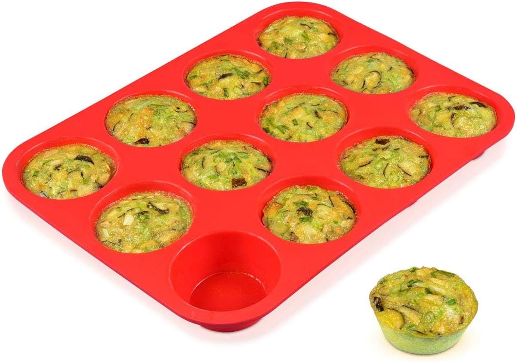 CAKETIME 12 Cups Silicone Muffin Pan - Nonstick Cupcake Pan 1 Pack Regular Size...