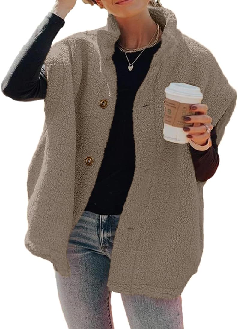 Hongqizo Womens Fuzzy Fleece Vest Casual Oversized Warm Button Down Sherpa Vest...