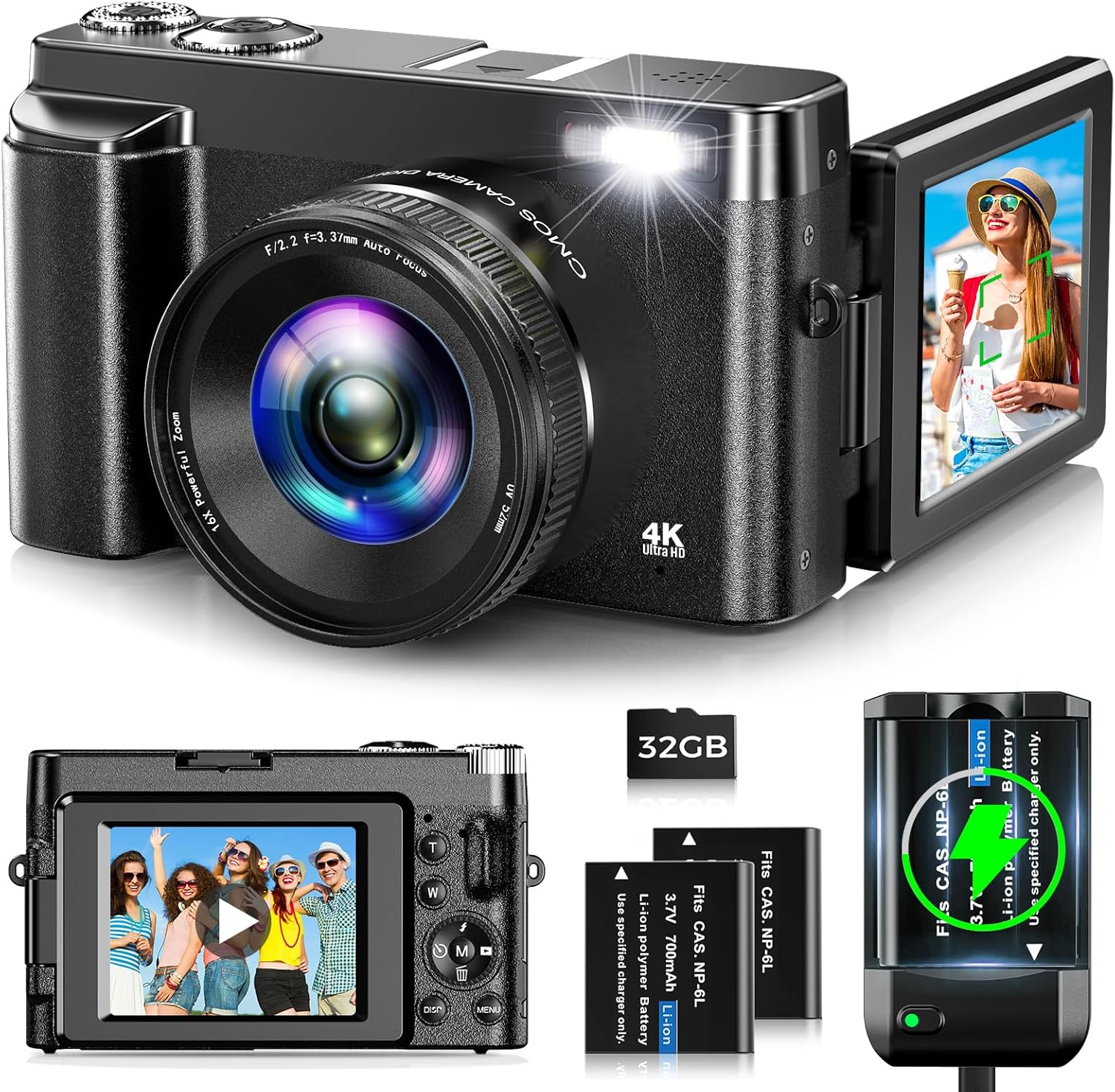 4K Digital Camera for Photography Autofocus 48MP Vlogging Camera for YouTube wit...
