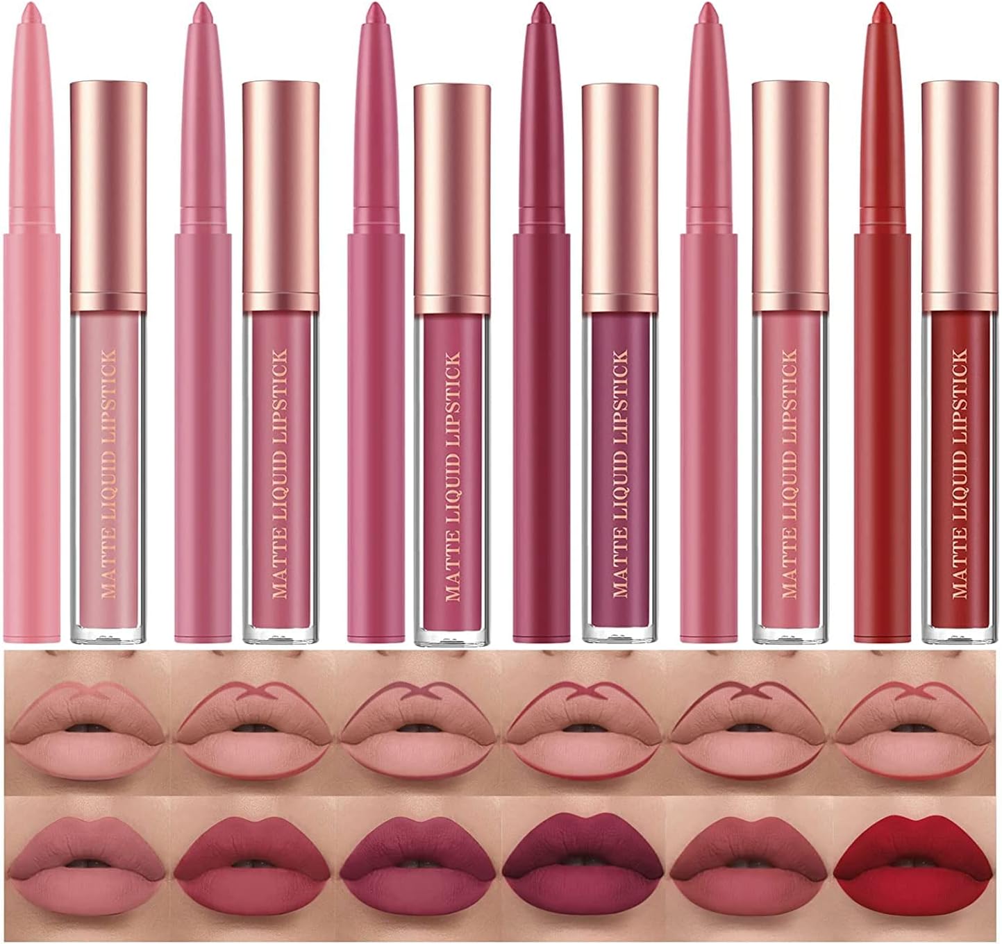 12 Pcs Liquid Lipstick Lipliner Set Nude Lipliner Matte Lipstick Long Lasting No...