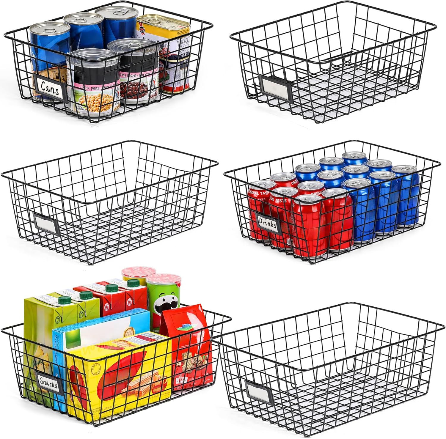 6 Pack [ Extra Large ] Wire Storage Baskets for Organizing with Lables, Pantry O...