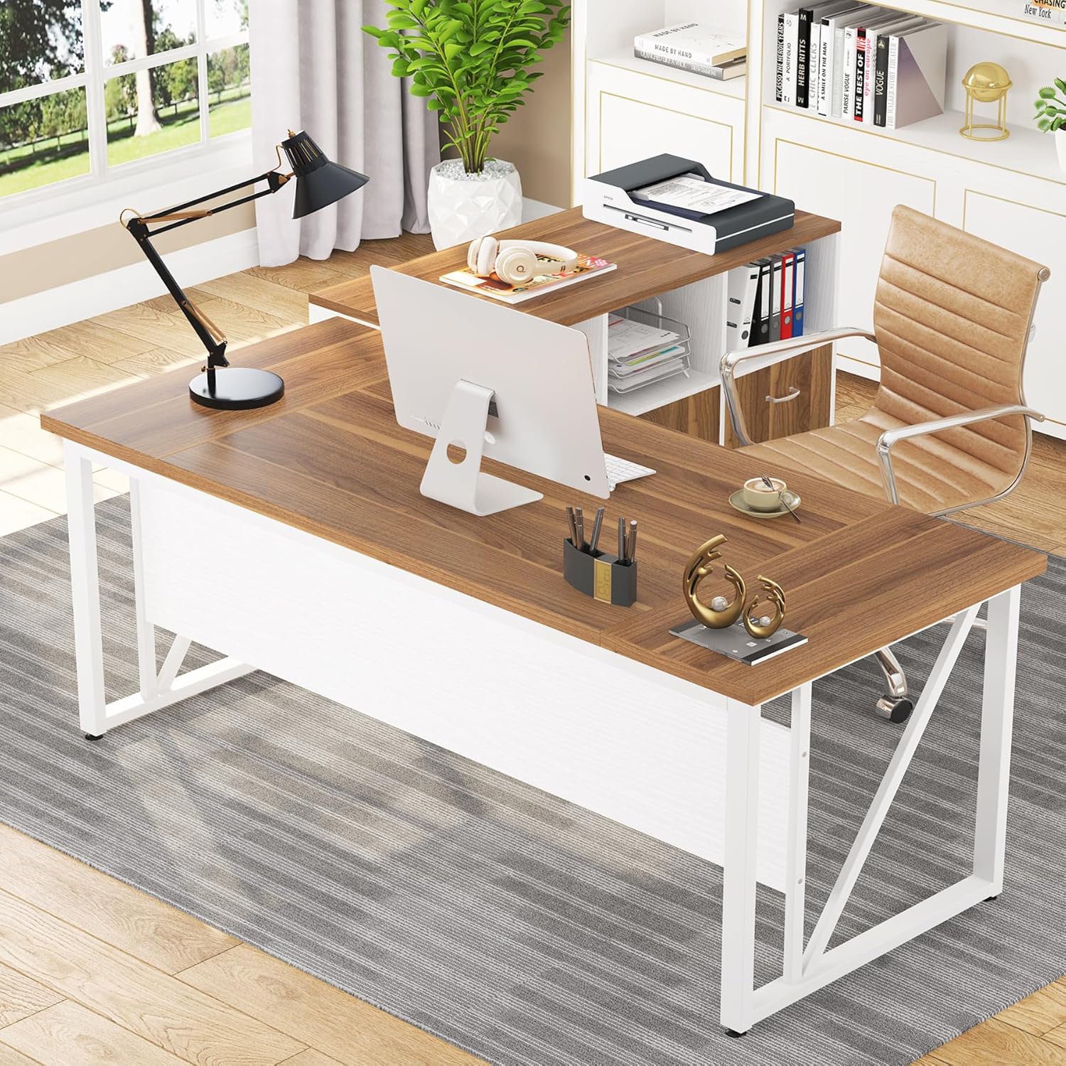 Tribesigns 63 inches Executive Desk and 47" lateral File Cabinet, L-Shaped Compu...