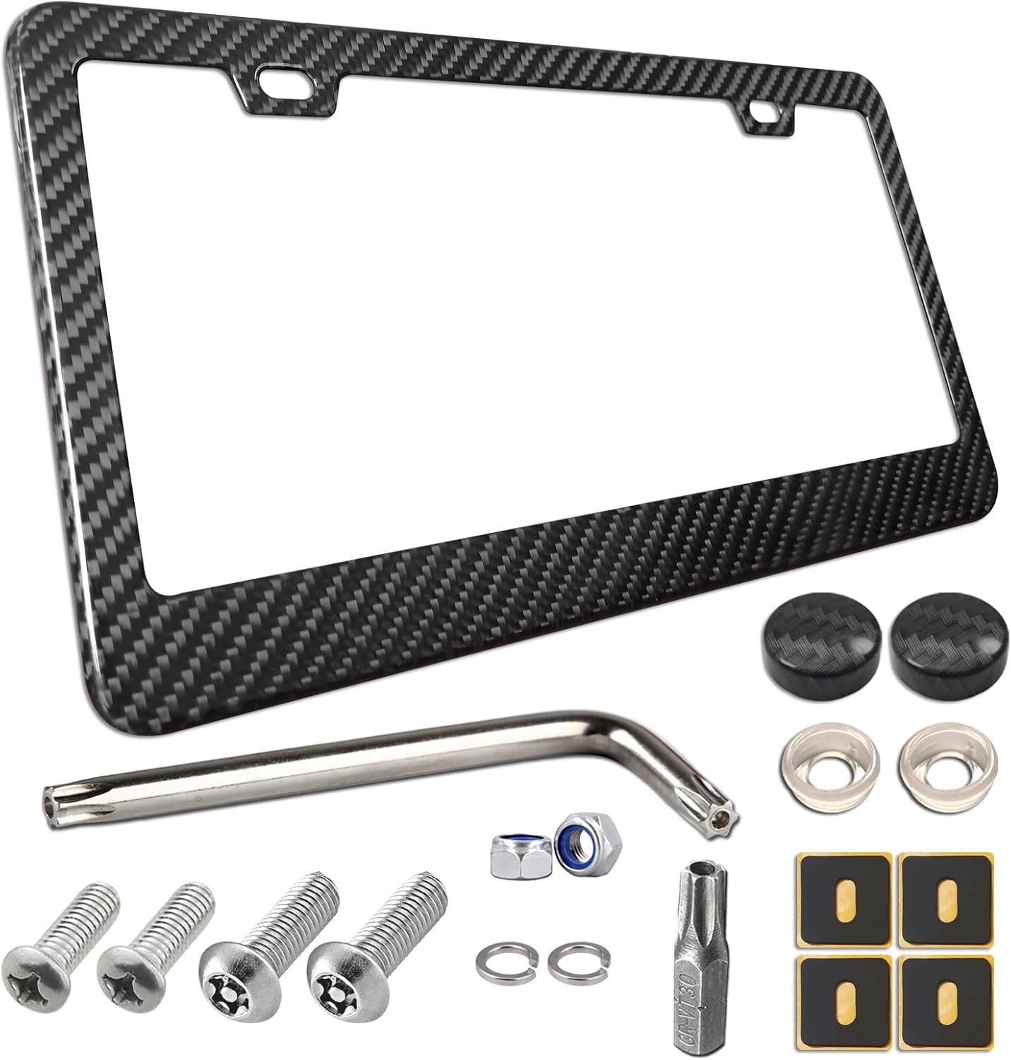 BGGTMO Carbon Fiber License Plate Frame - 100% Real Carbon Fiber Overlays Stainl...