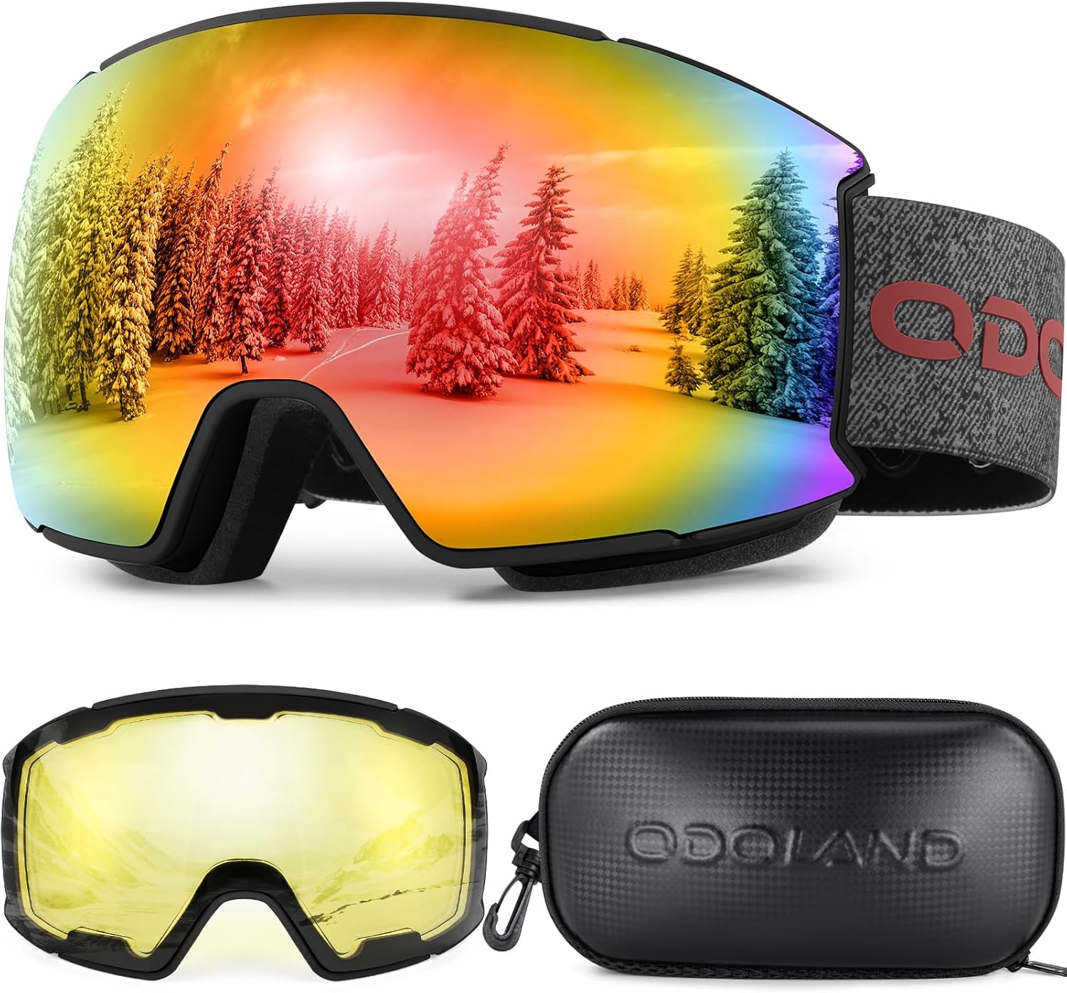 Odoland Magnetic Interchangeable Ski Goggles Set with 2 Lens, Anti-Fog UV Protec...