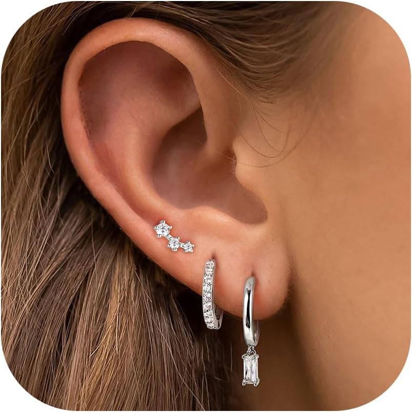 MILACOLATO Gold Earrings Set for Women 3 Pairs with Cubic Zirconia Hypoallergeni...