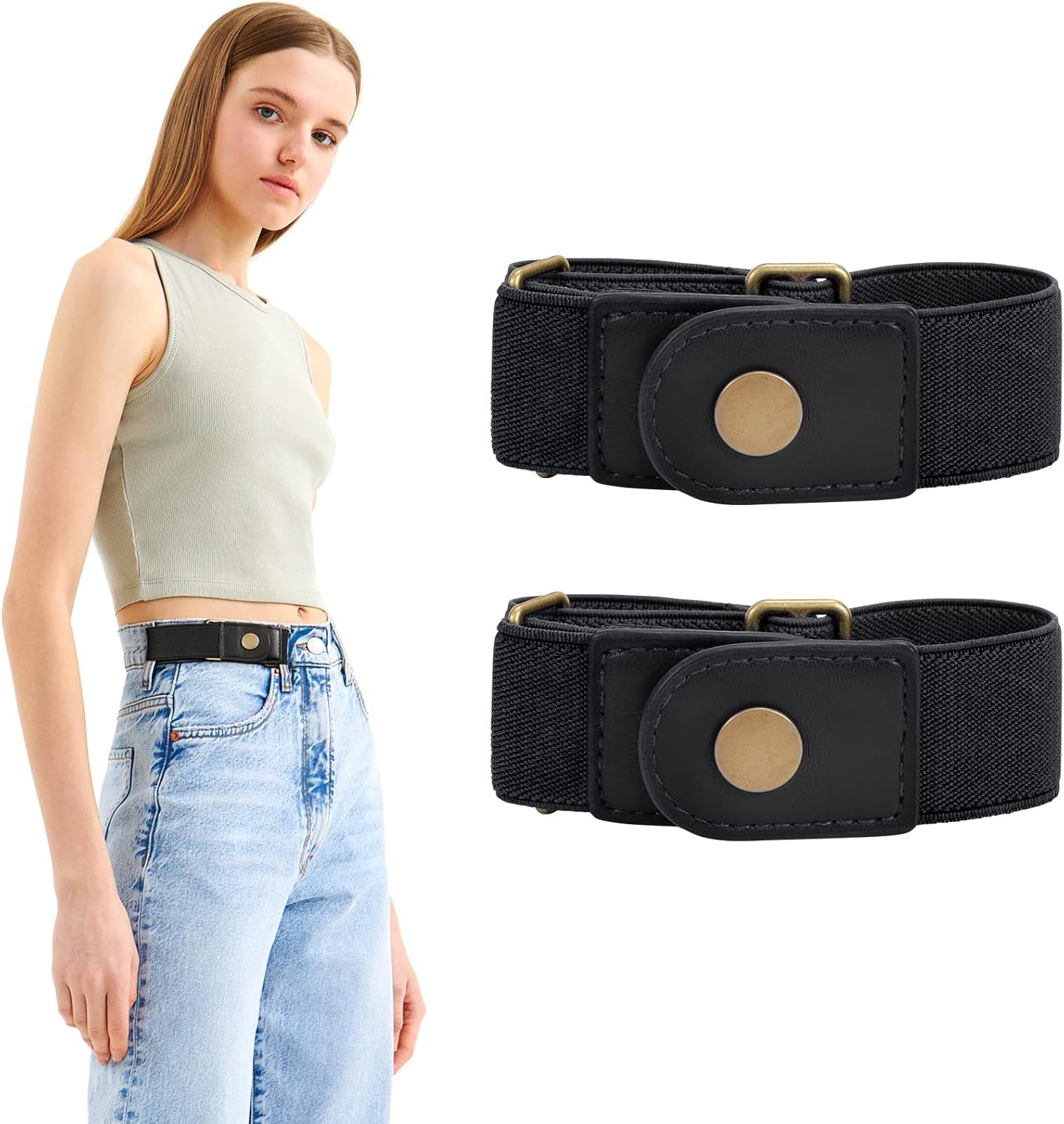 WERFORU No Buckle Stretch Belt for Women and Men Elastic Waist Belt up to 72 Inc...
