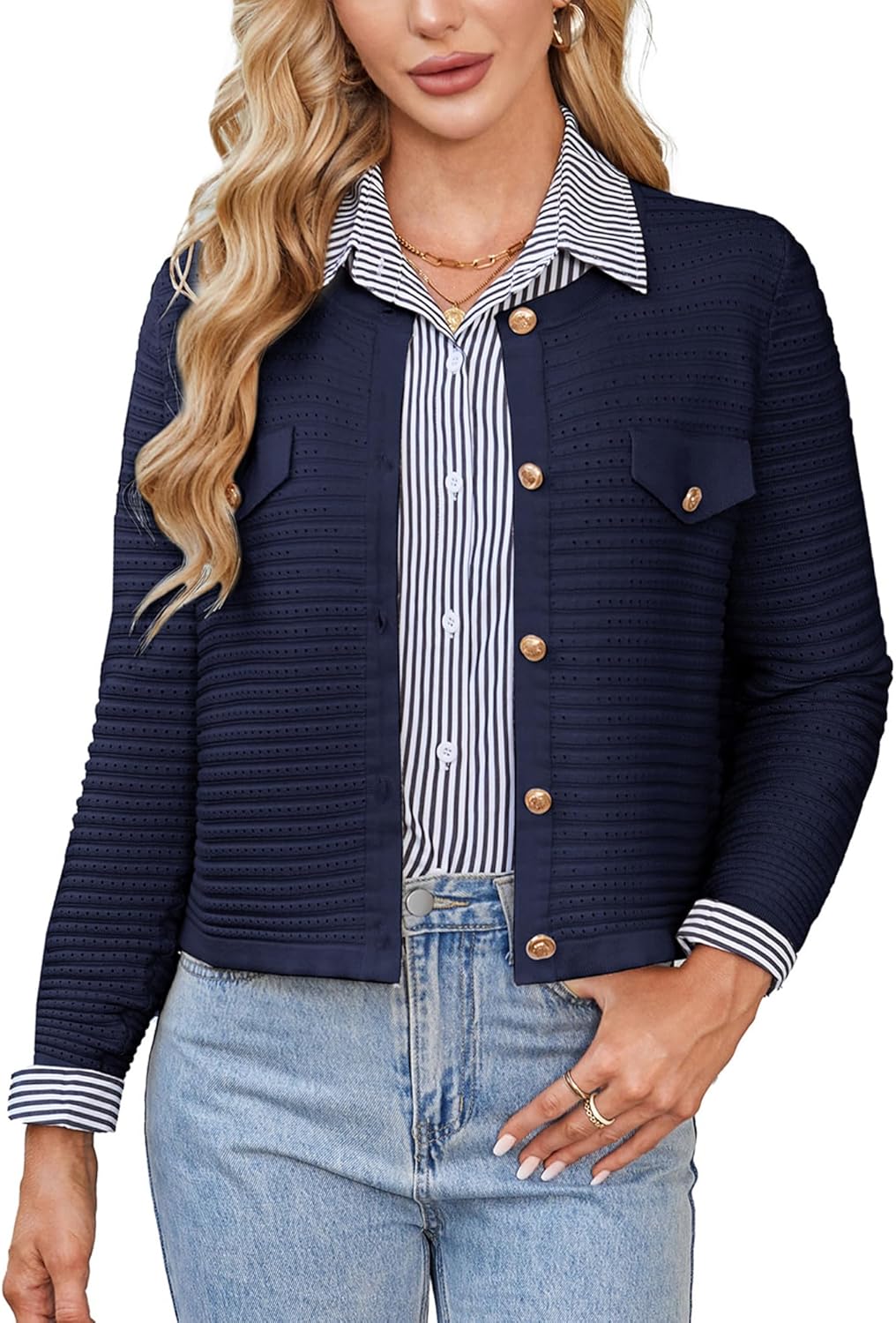 GRACE KARIN Women's Knit Cardigan Sweaters Long Sleeve Open Front Button Down Tr...