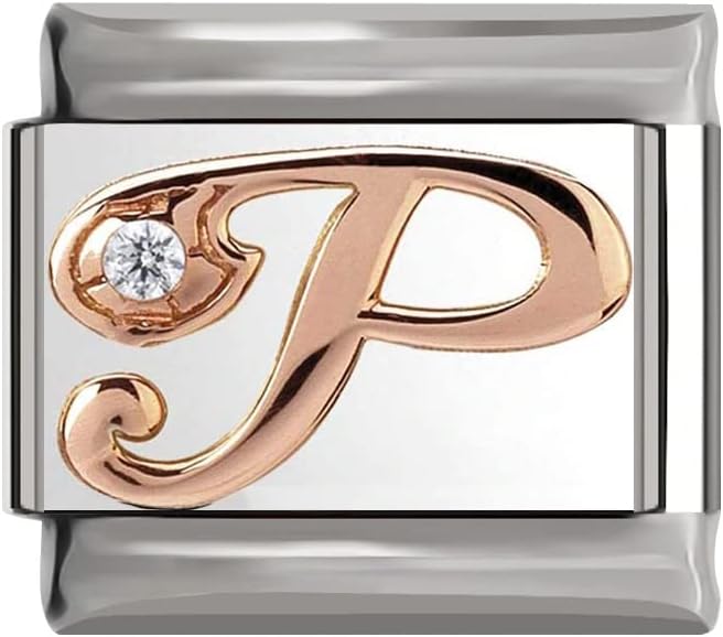 Italian Charms Rose Gold Letter A-Z Charm Link fits all 9mm Bracelet - UK stock...