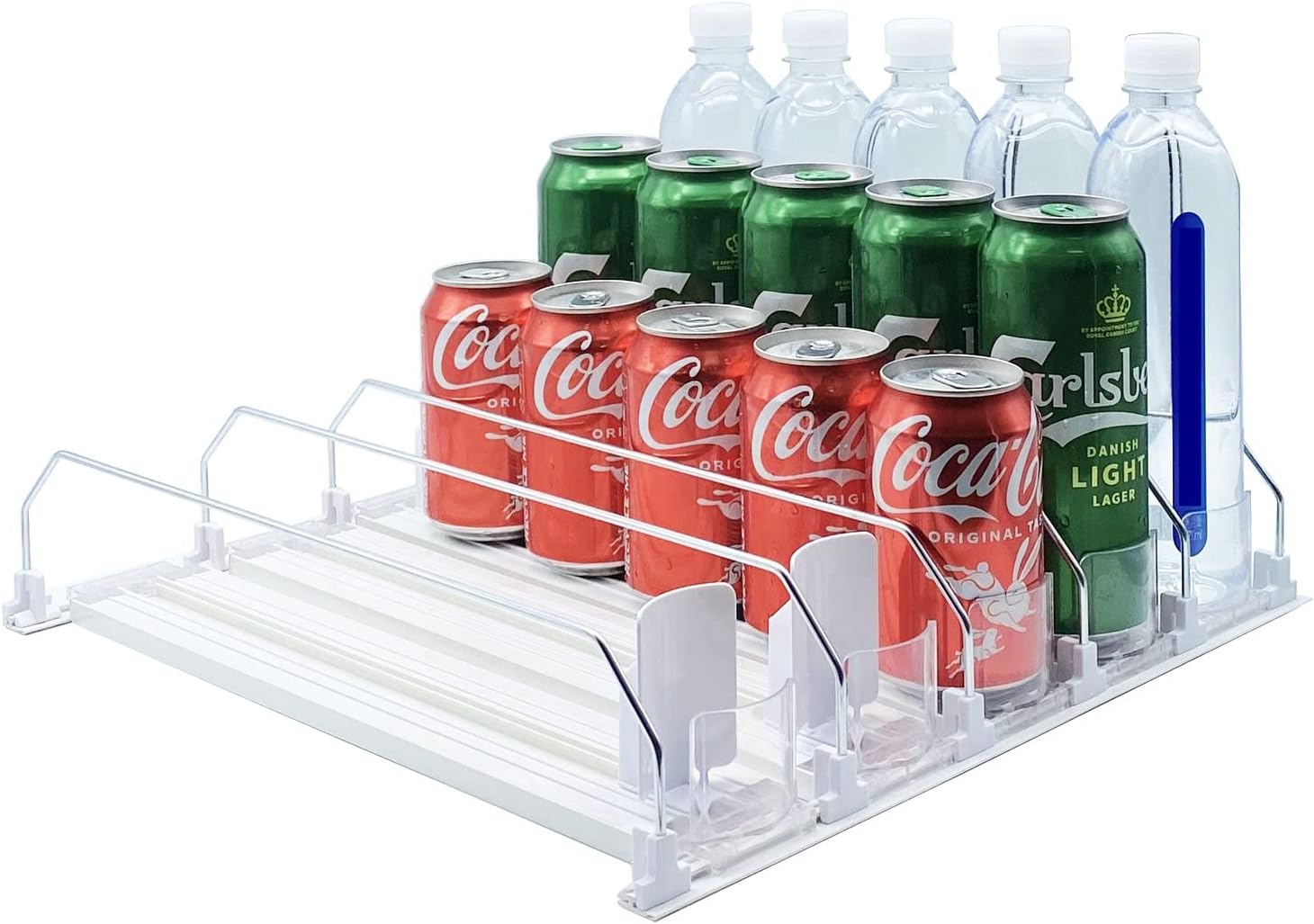 Drink Organizer for Fridge-White Automatic Pusher Glide,12oz 16oz 20oz-Soda Disp...