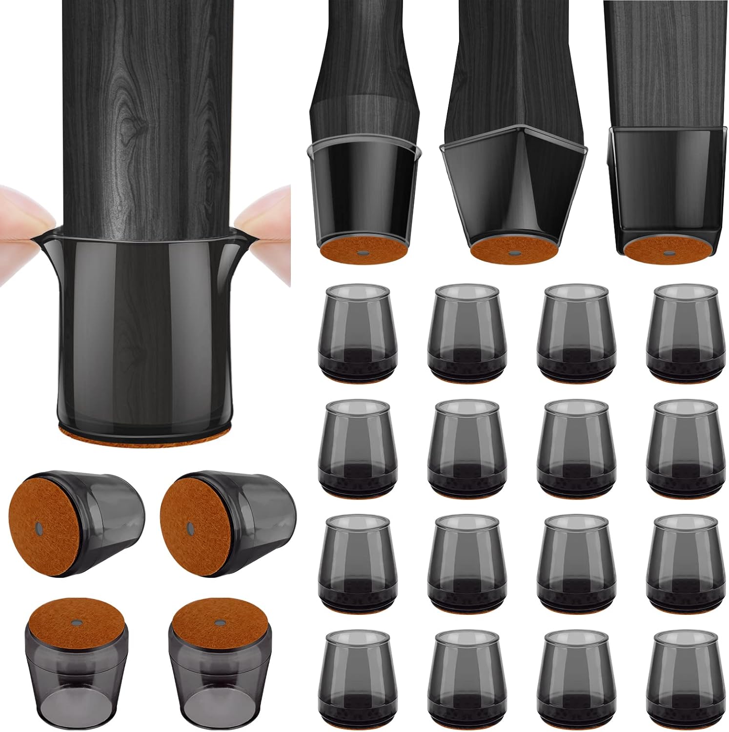 BALEINE 16 Pack Silicone Chair Leg Floor Protectors, Stool Leg Protectors Cap, N...