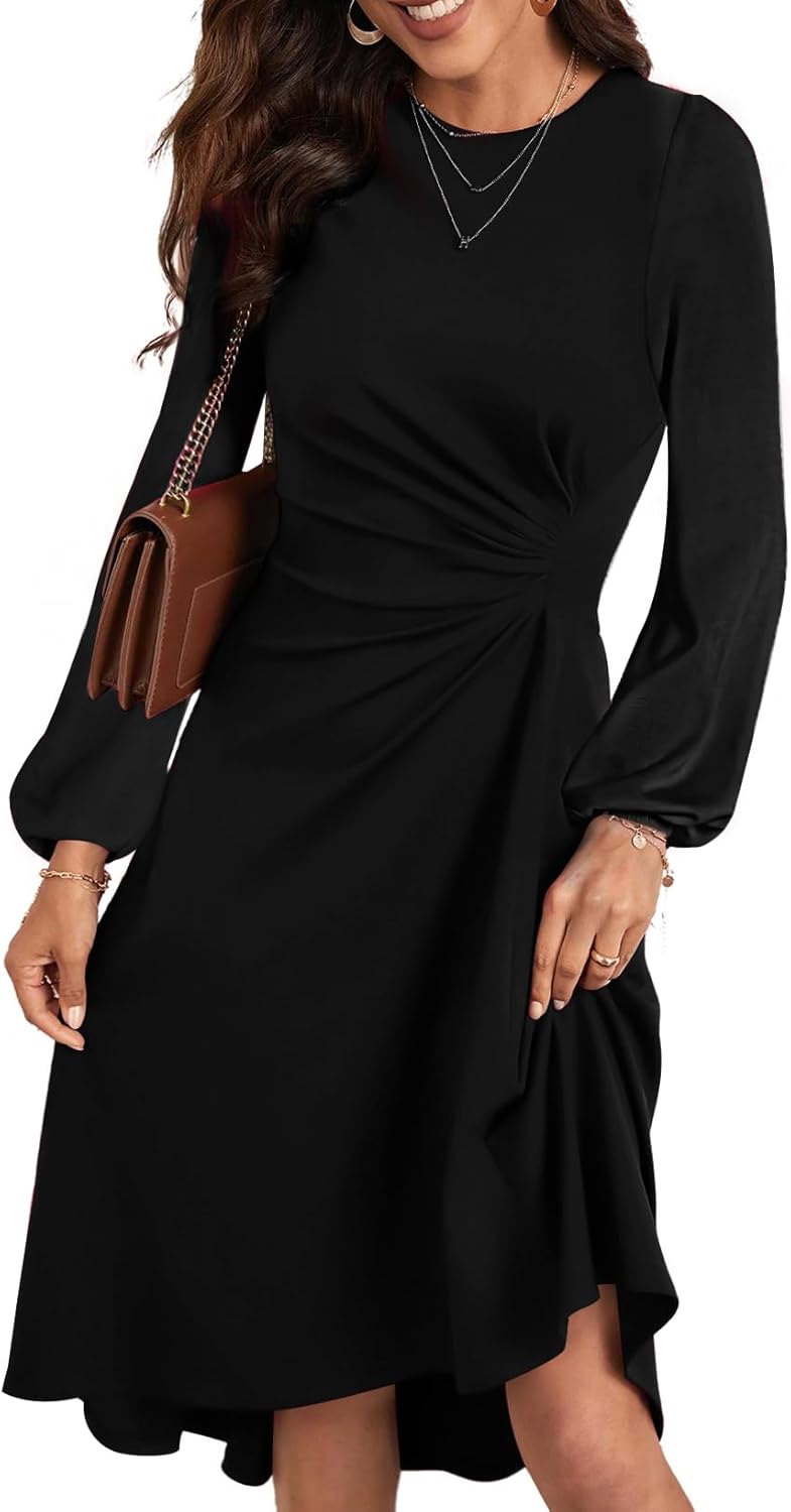 Happy Sailed Women's Winter Fall Long Sleeve Ruched Waist Flowy A Line High Low...