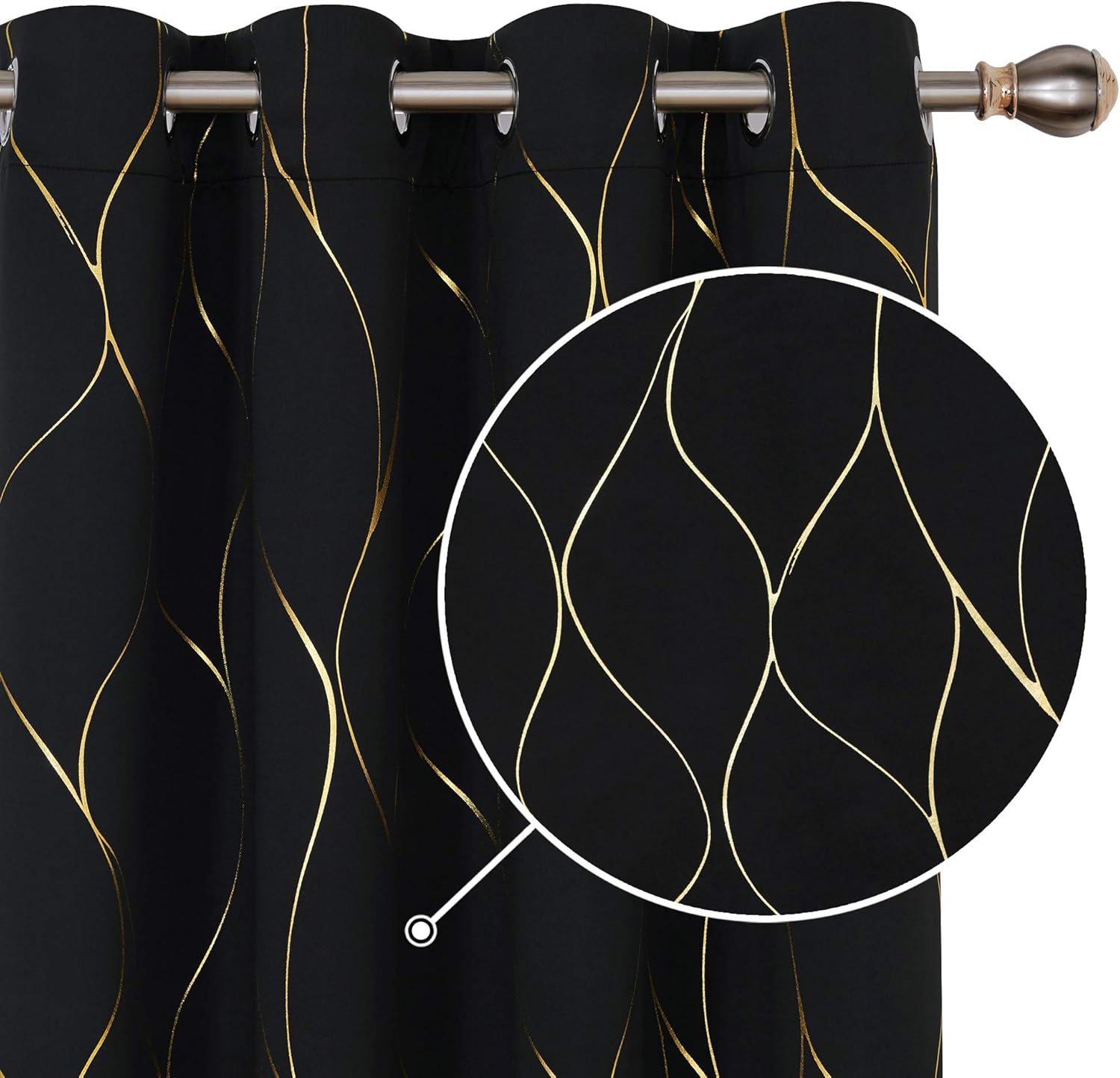 Deconovo Halloween Decorative Blackout Curtains, Eyelet Curtains, Gold Wave Foil...