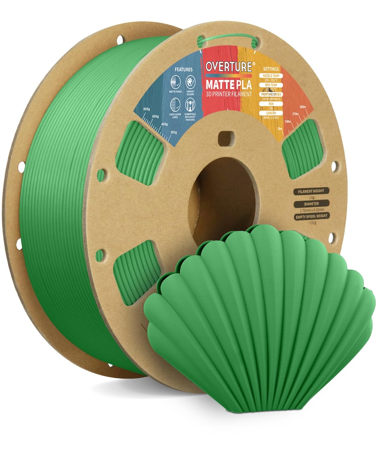 OVERTURE Matte PLA Filament 1.75mm,PLA Matte Filament 1.75mm,1kg Spool (2.2lbs),...