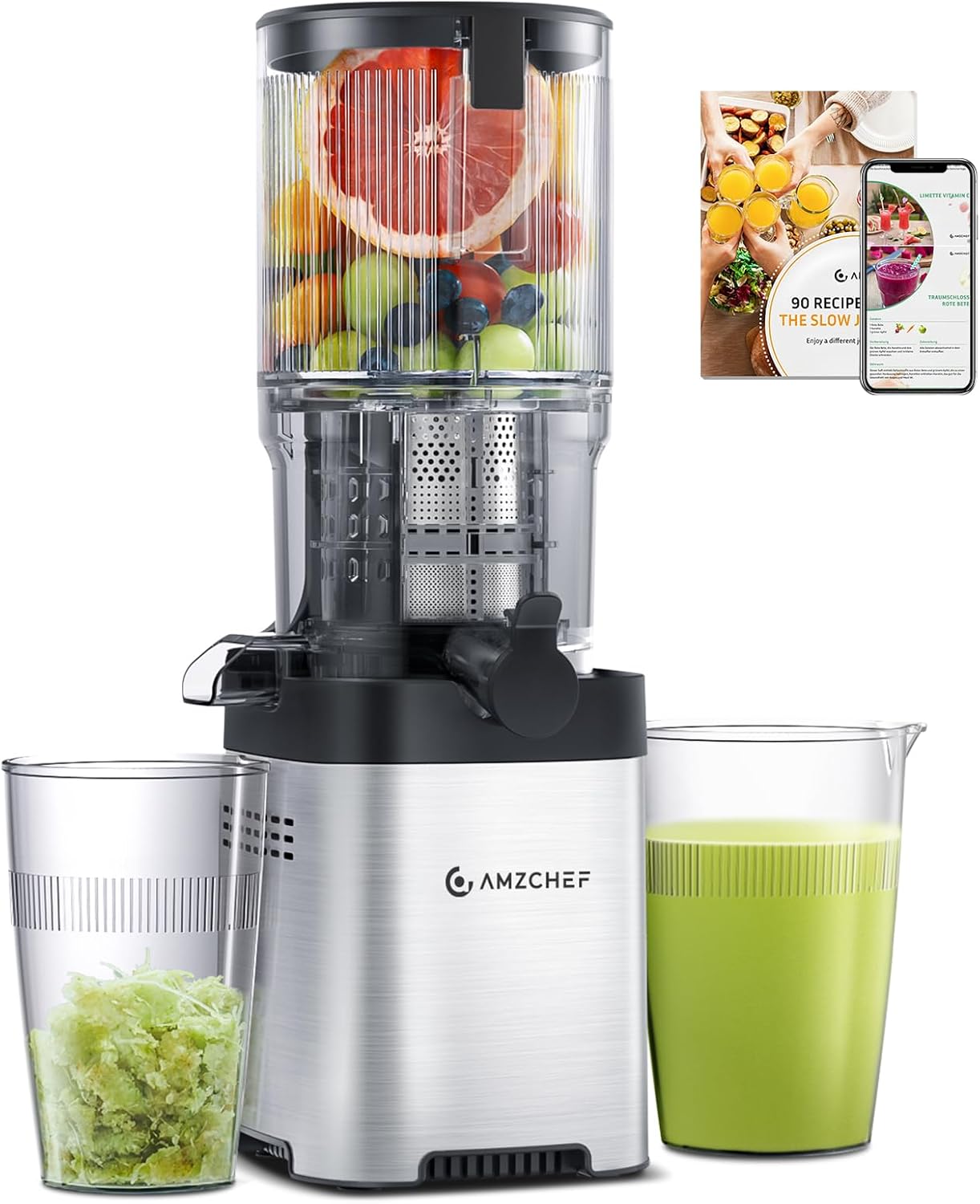 AMZCHEF Cold Press Juicer, Juicer Machines - 5.2" Large Feed Chute for Whole Fru...