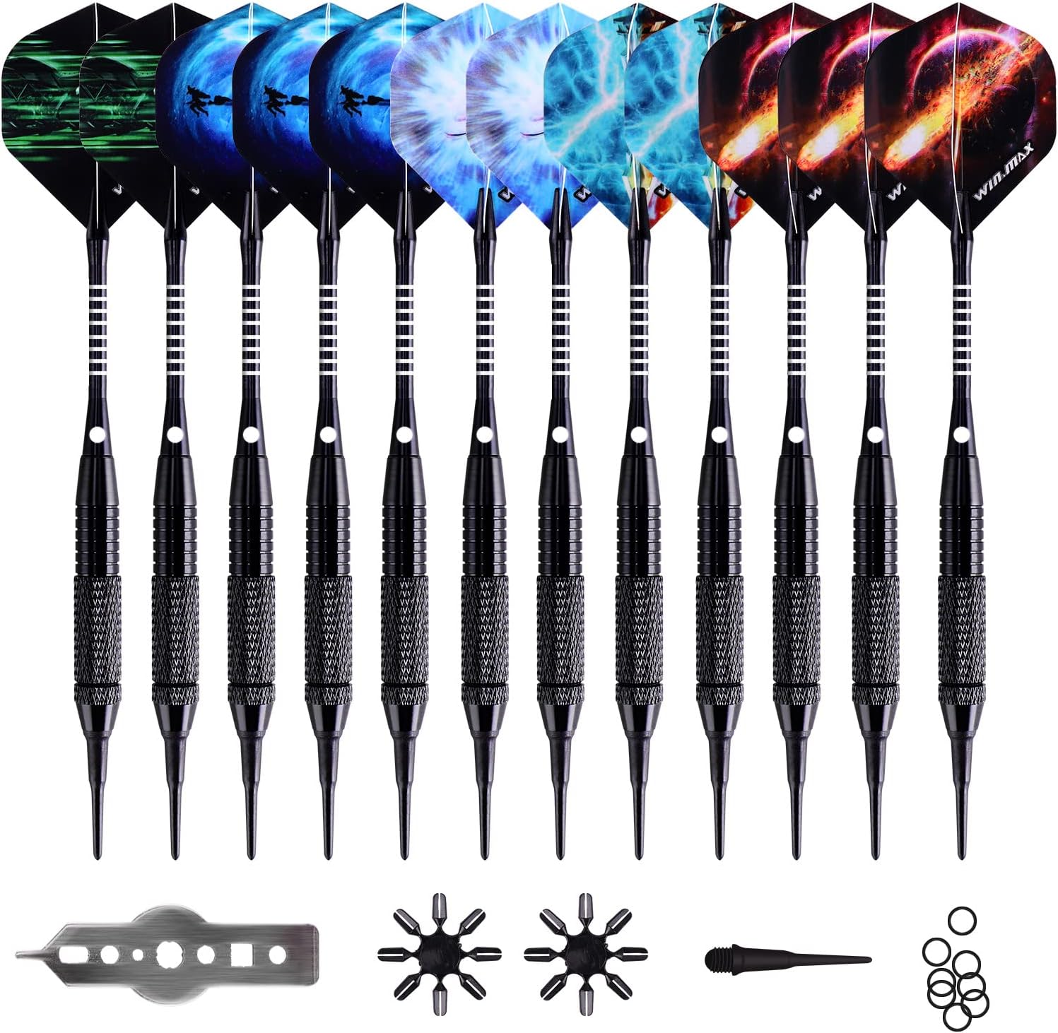WIN.MAX Darts Plastic Tip - Soft Tip Darts Set - 12 Pcs 18 Gram with 100 Extra D...