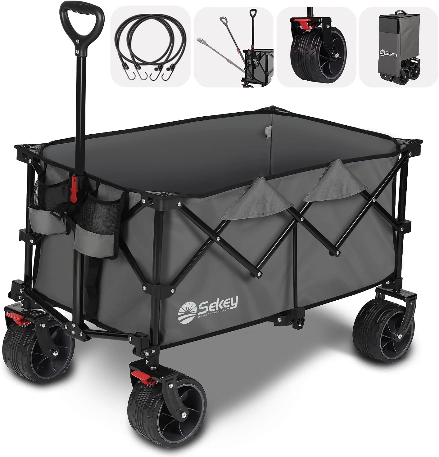 Sekey 220L Collapsible Foldable Wagon with 330lbs Weight Capacity, Heavy Duty Fo...