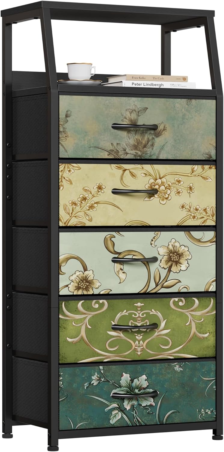 Furnulem Retro 5 Drawers Dresser, Tall Dresser for Bedroom, Closet, Hallway, Nur...