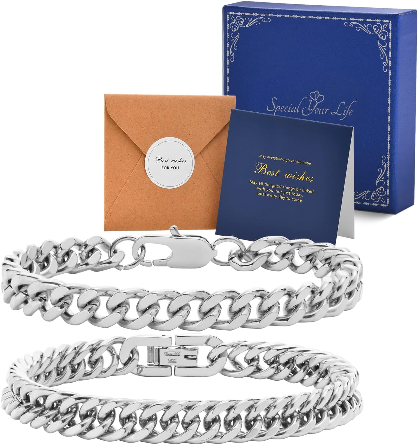VNOX Mens Bracelets 2 Pcs Bracelets for Men Stainless Steel Bracelet Cuban Link...