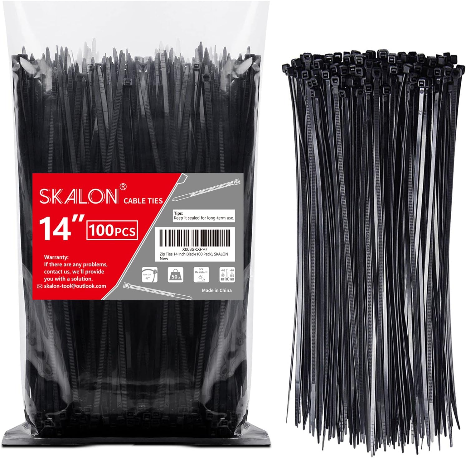 Zip Ties 14 inch (100 Pack), Black, 50lb Tensile Strength, UV Resistant Cable Ti...