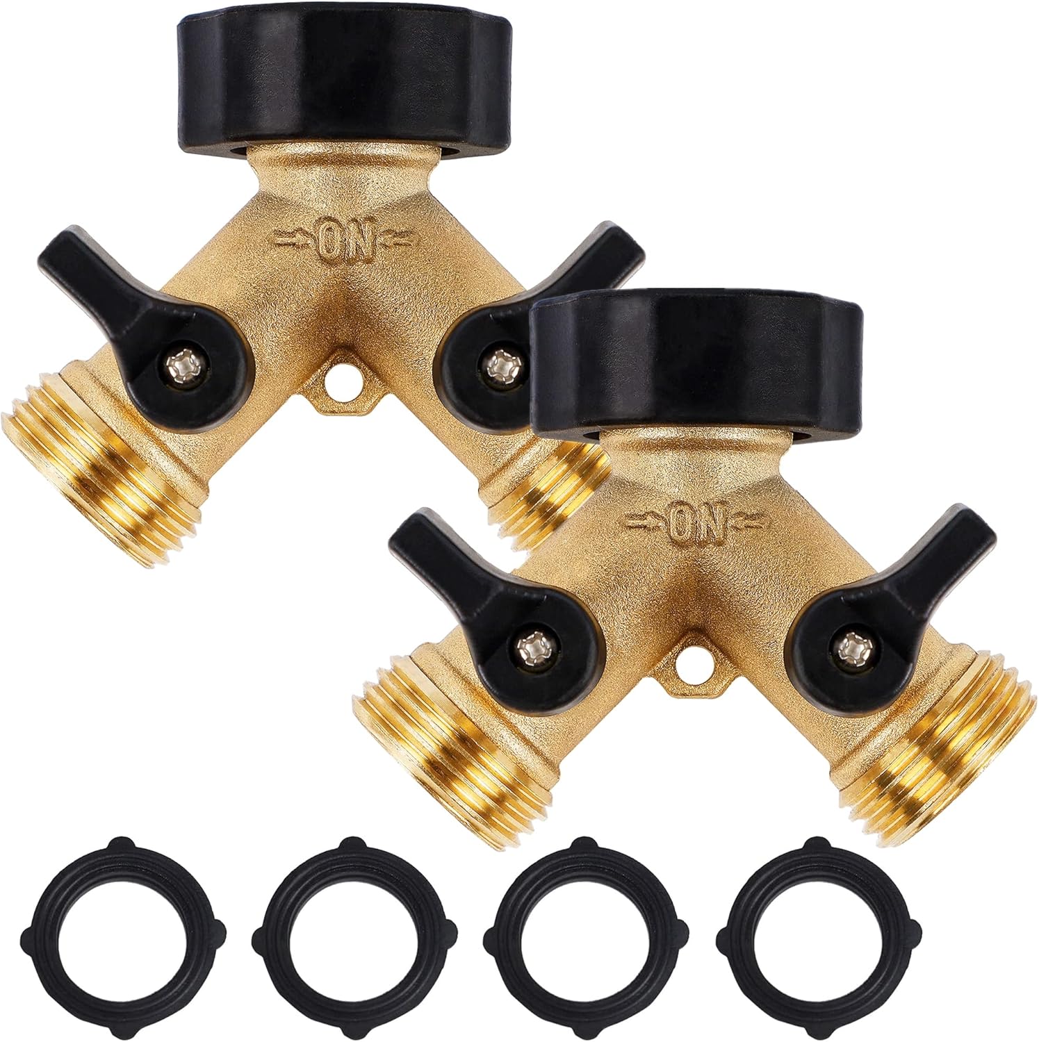 Biswing 2 Pack Garden Hose Splitter 2 Way, Heavy Duty Brass Connector Tap Splitt...