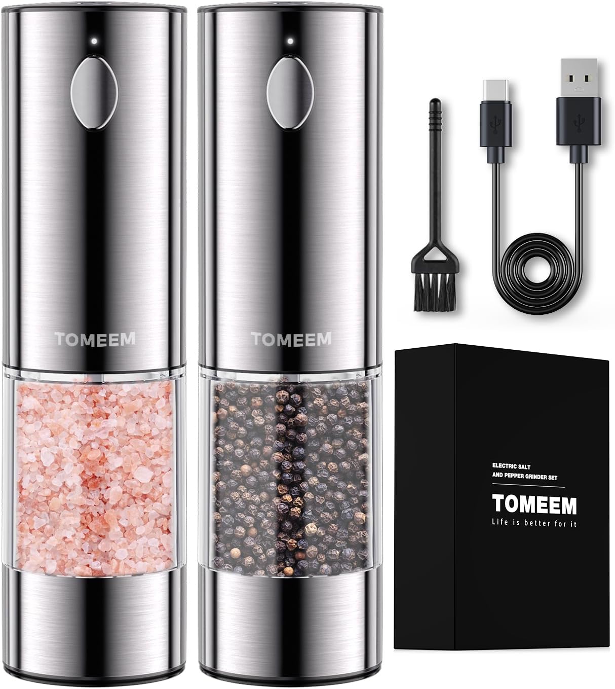 Upgraded Larger Capacity Electric Salt and Pepper Grinder Set Rechargeable with...