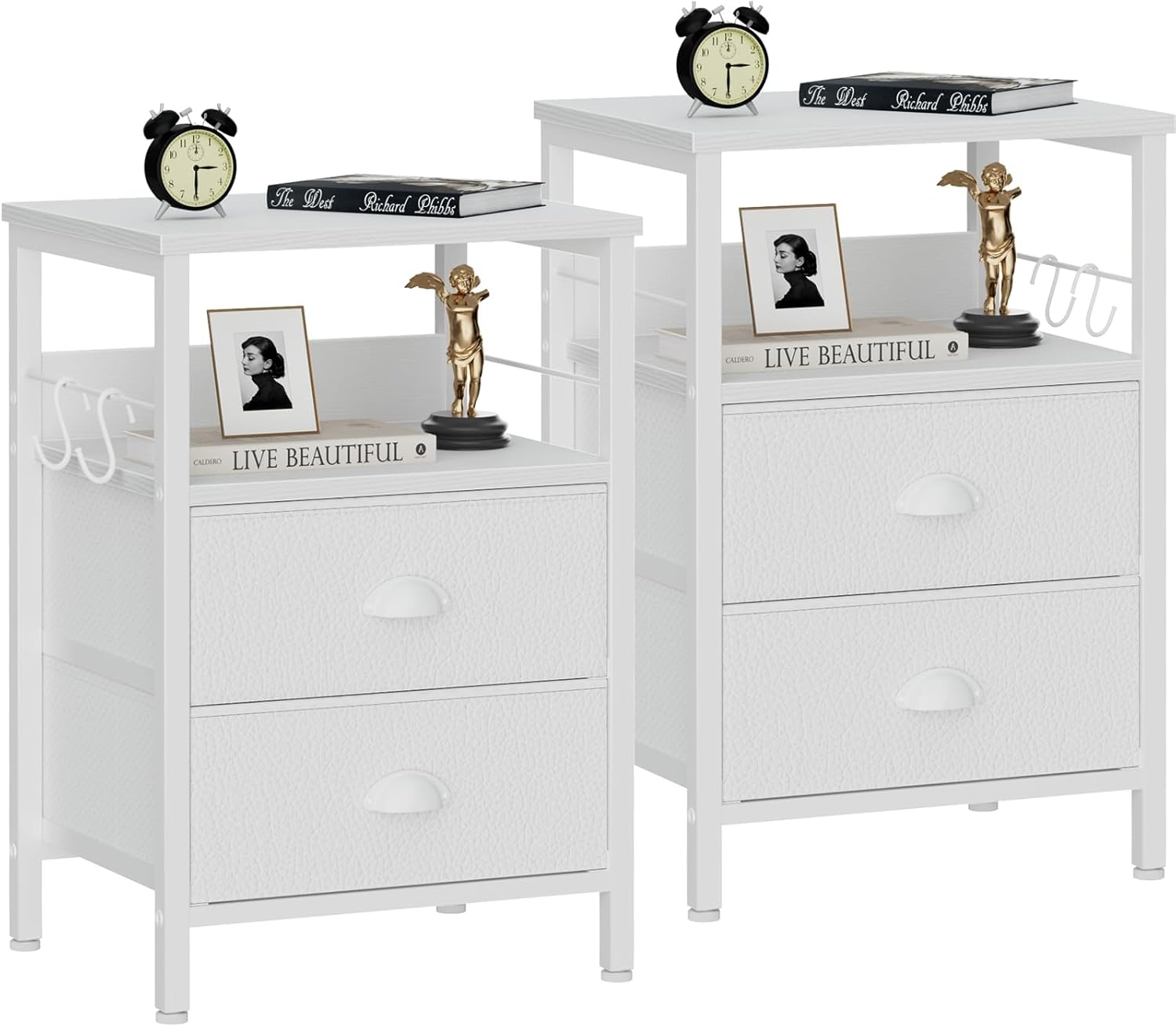 Furologee Nightstands Set 2, End Table with 2 Fabric Drawers, Bedside Table with...