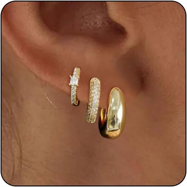 VIROMY Gold Hoop Earrings Set for Women Trendy, 14K Gold Plated Lightweight Smal...