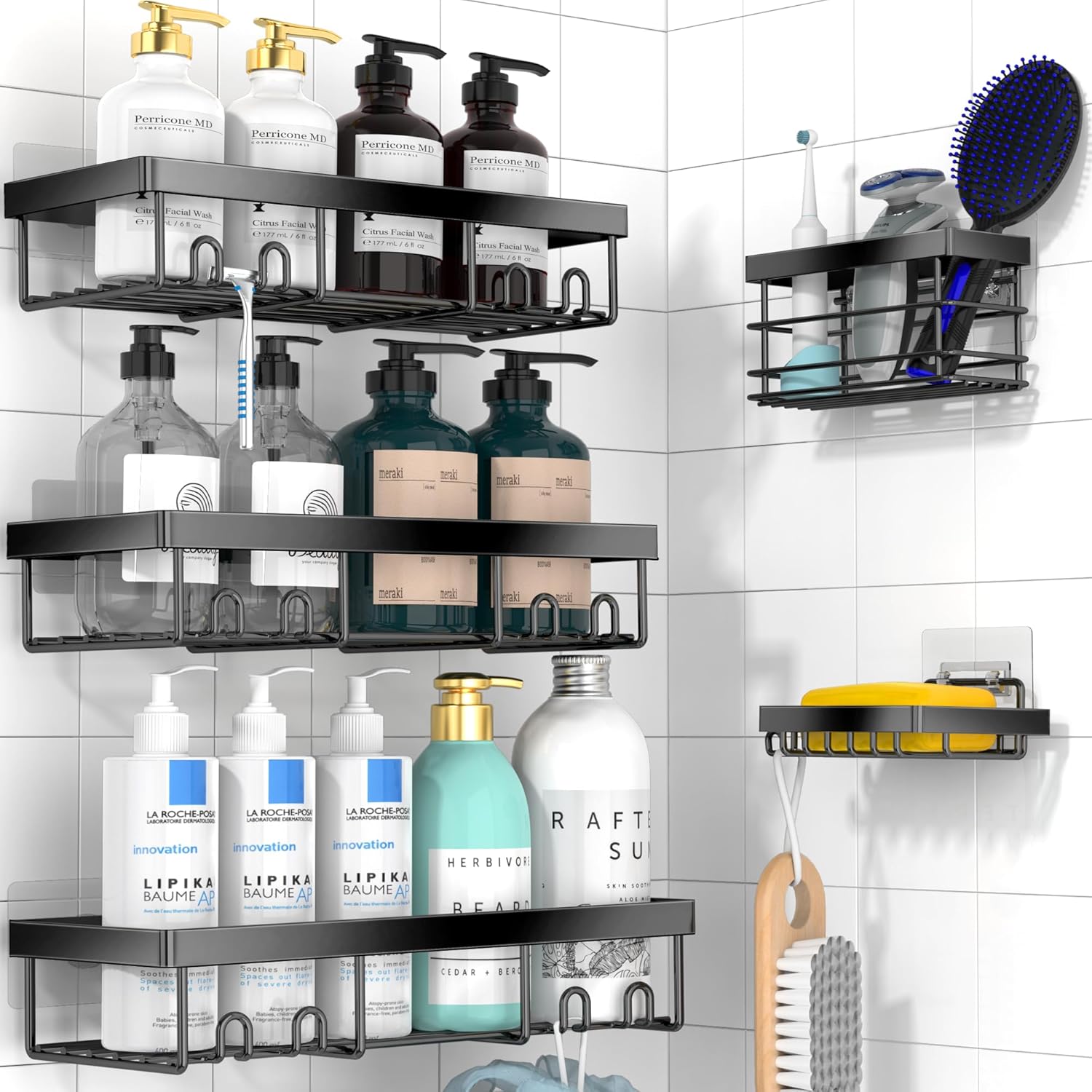 Moforoco Adhesive Shower Caddy Organizer Shelves Rack - 5 Pack Corner Bathroom S...