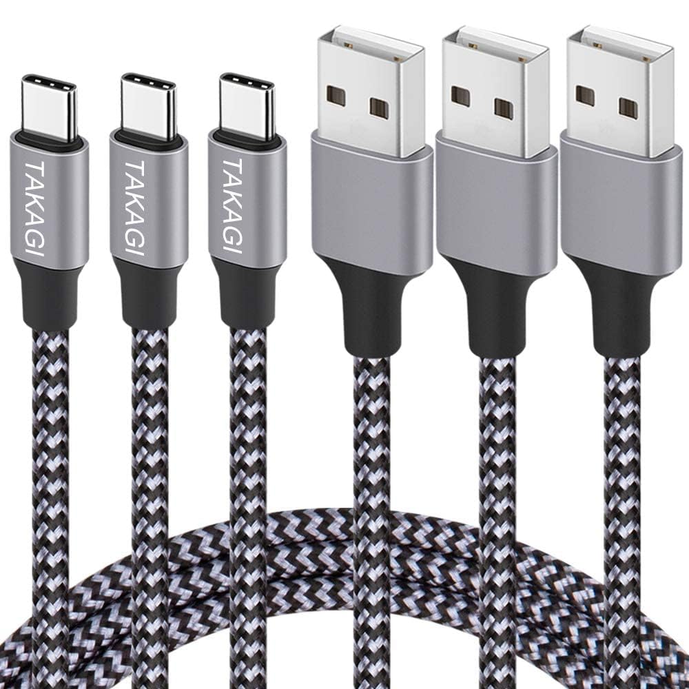 TAKAGI USB to USB C Cable (3Pack 6ft) USB A to Type C Cable Fast Charging Nylon...