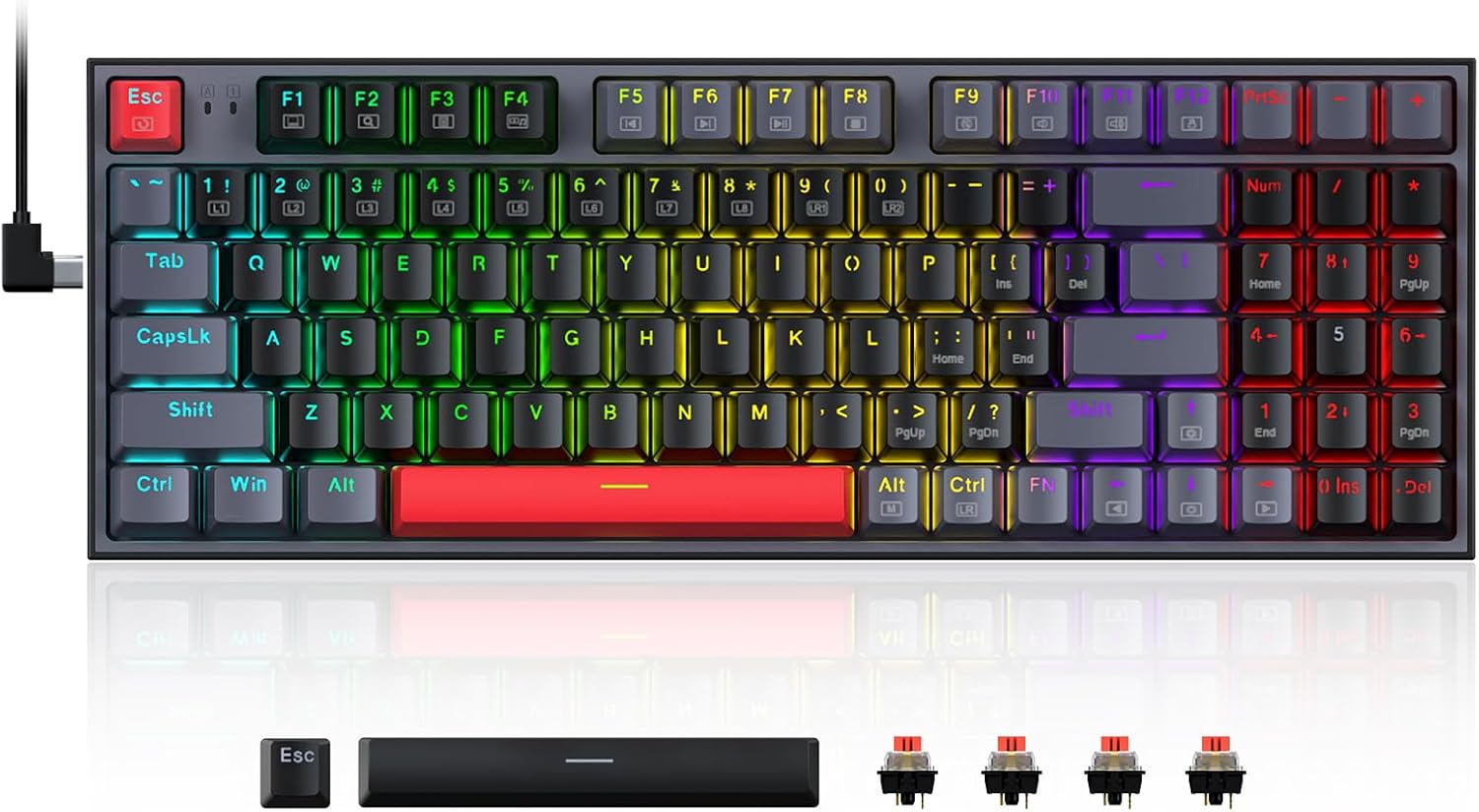 Redragon Mechanical Gaming Keyboard, Wired Mechanical Keyboard with 94 Keys, Pro...