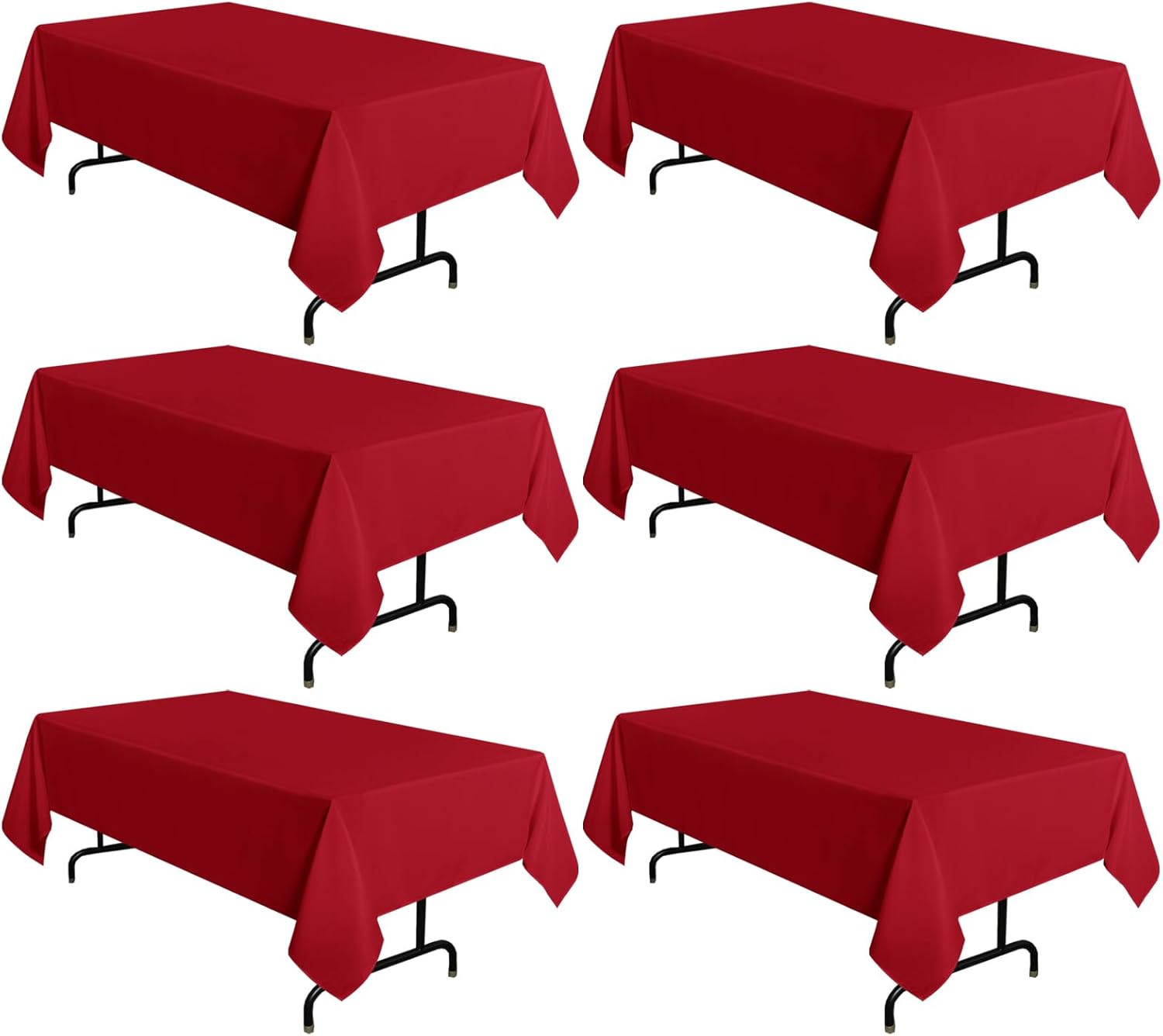 sancua 6 Pack Red Tablecloth 60 x 102 Inch, Rectangle Table Cloth for 6 Feet Tab...