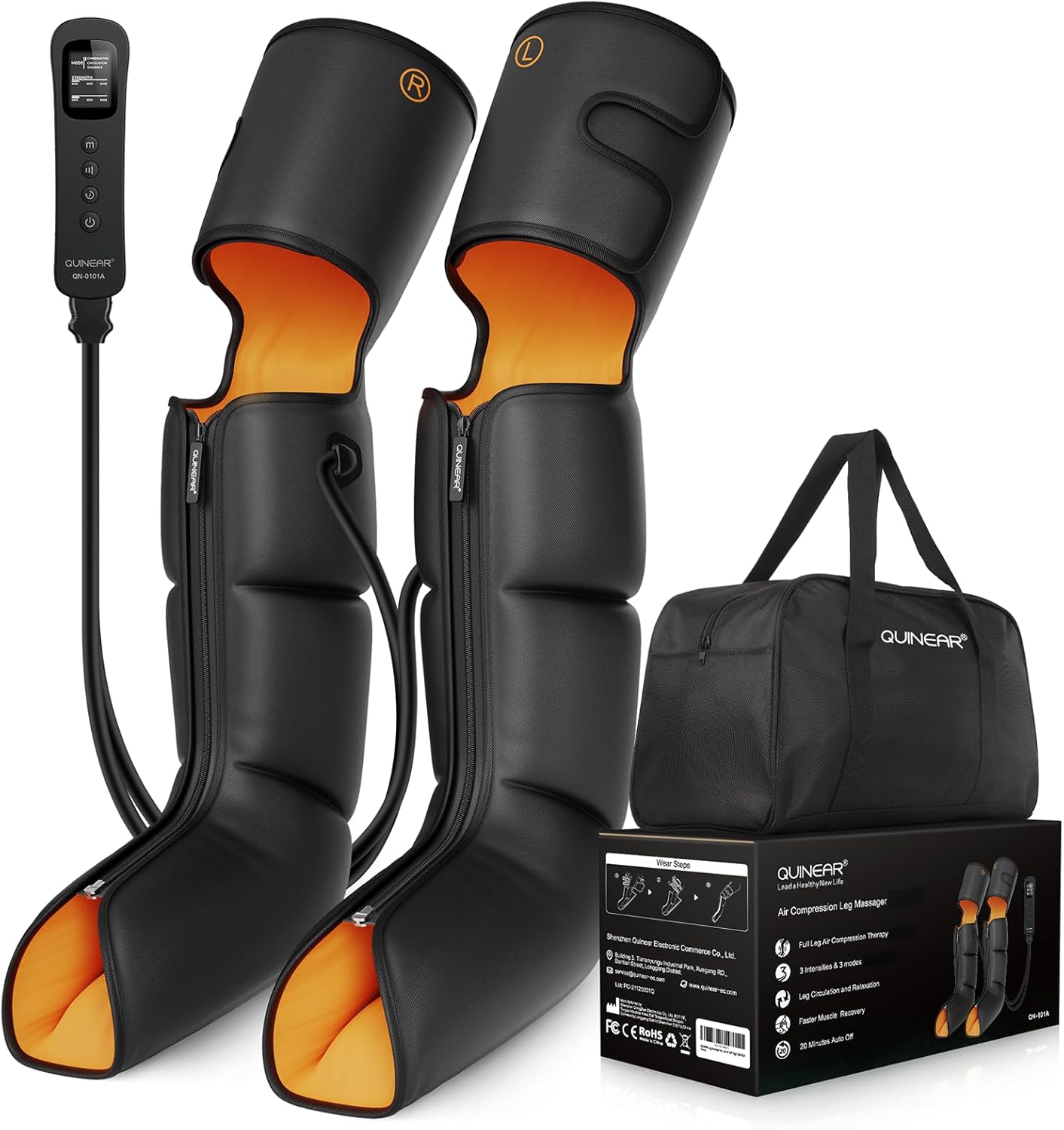 QUINEAR Leg Massager, 3-in-1 Foot Calf & Thigh Massager with Timer and Compressi...