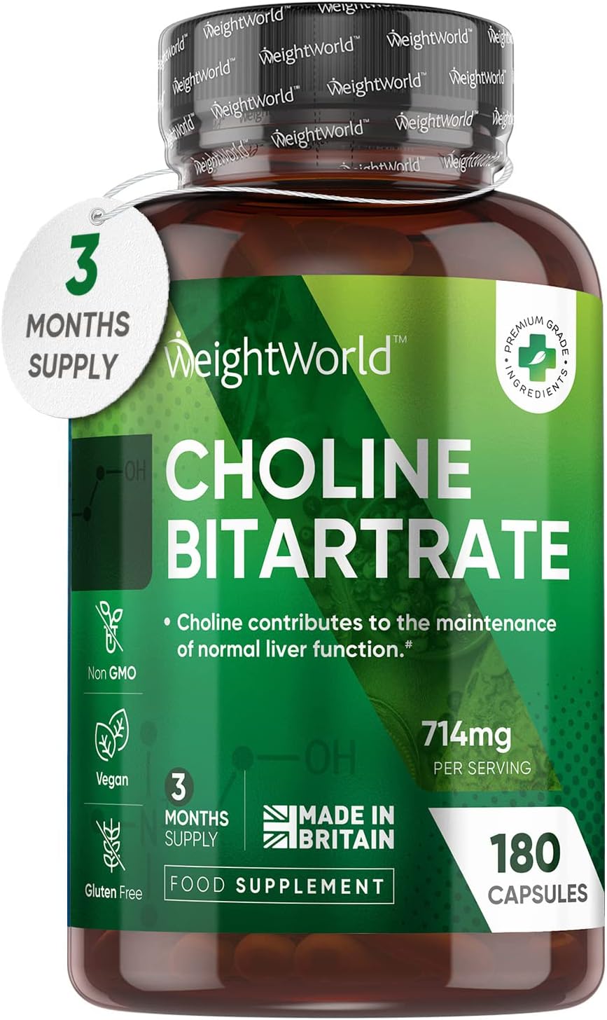 Vegan Choline Supplement 714mg - 3 Months Supply (180 Capsules) - Liver Suppleme...