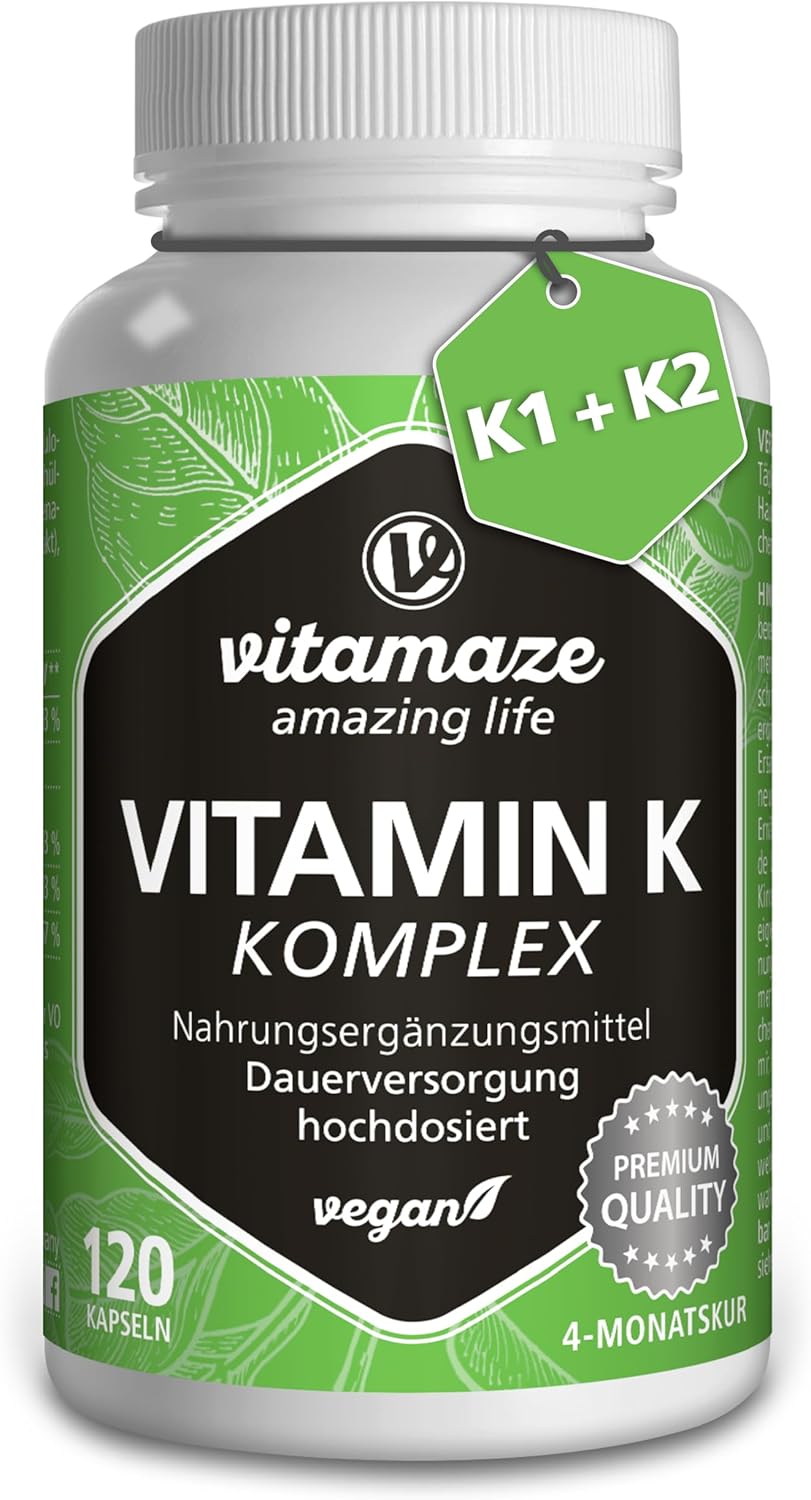 Vitamin K2 + K1 Complex - High Strength (K1 1.000 mcg MK4 + K2 200 mcg MK7 Menaq...