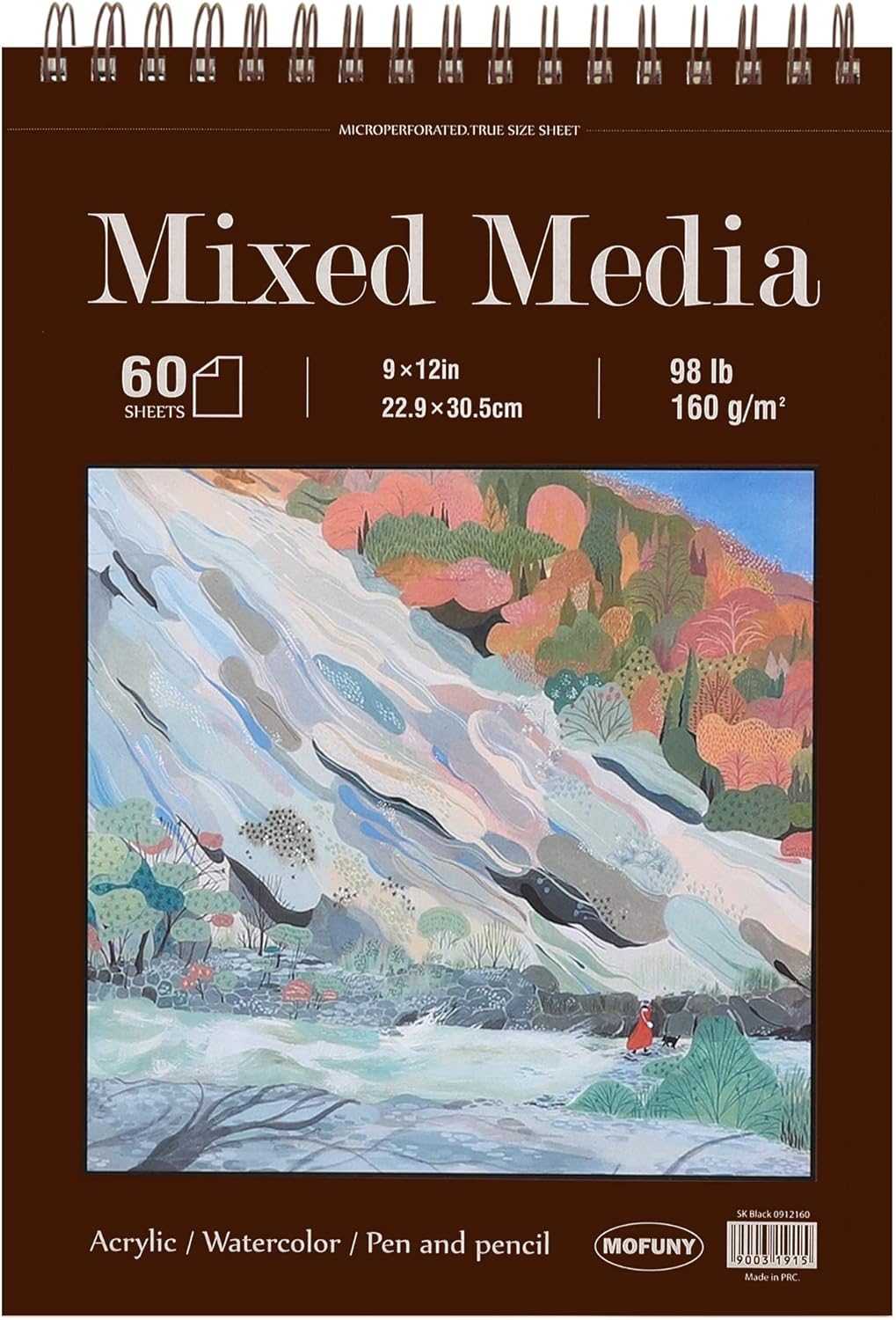 Mixed Media Sketch Pad, 9 x 12 inches, 60 Sheets (98lb/160gsm) Heavyweight Drawi...