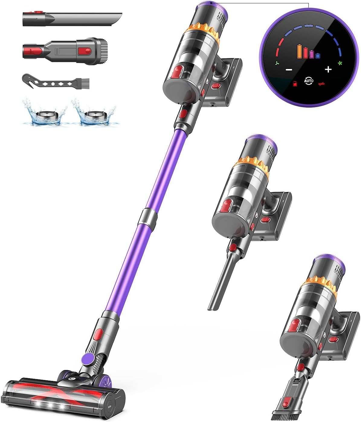 Cordless Vacuum Cleaner, 550W/45Kpa Stick Vacuum with Smart Display, MAX 65Mins...