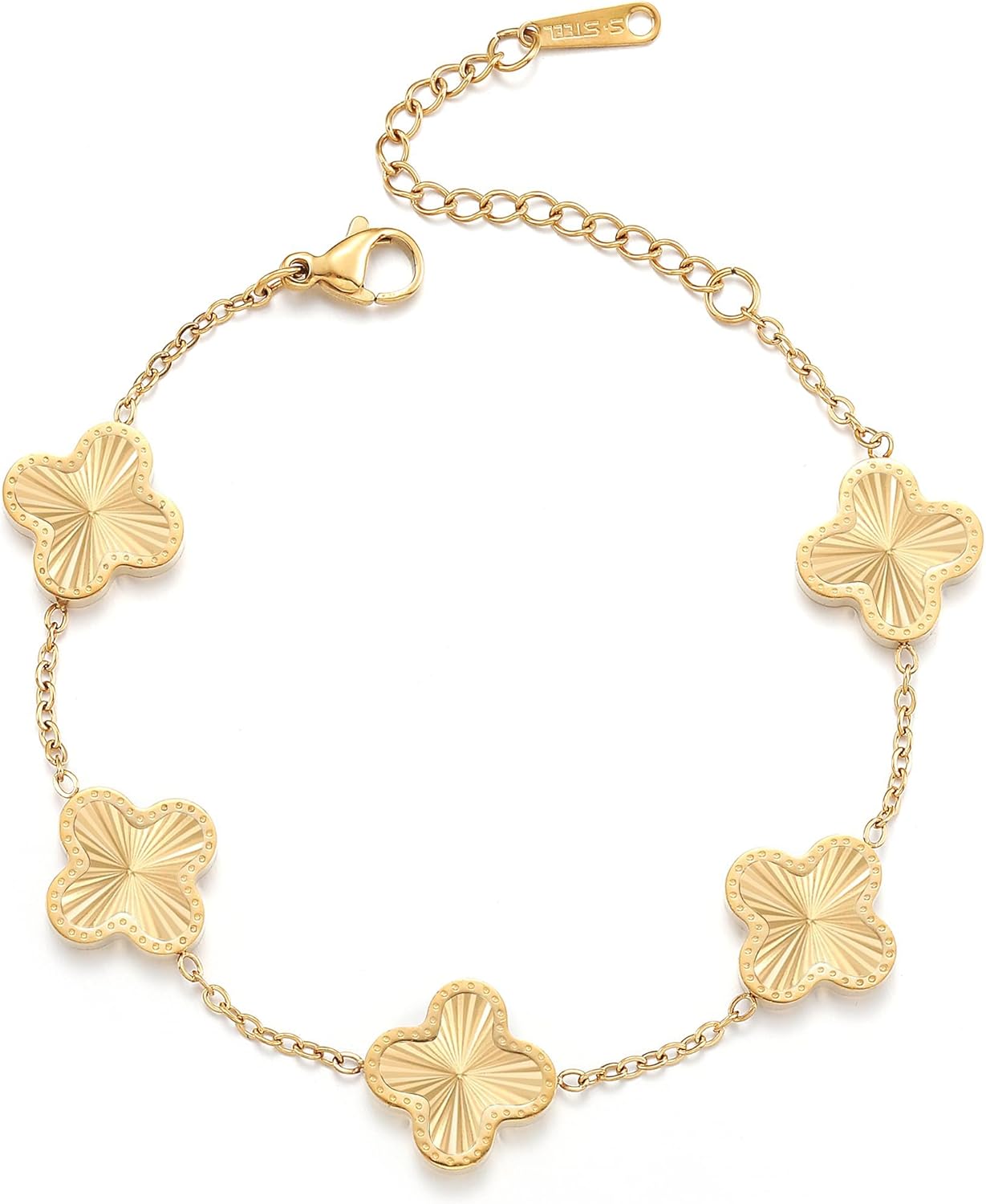 18K Gold Plated Clover Bracelet Dupes Gold Lucky Bracelet for Women Flower Four...