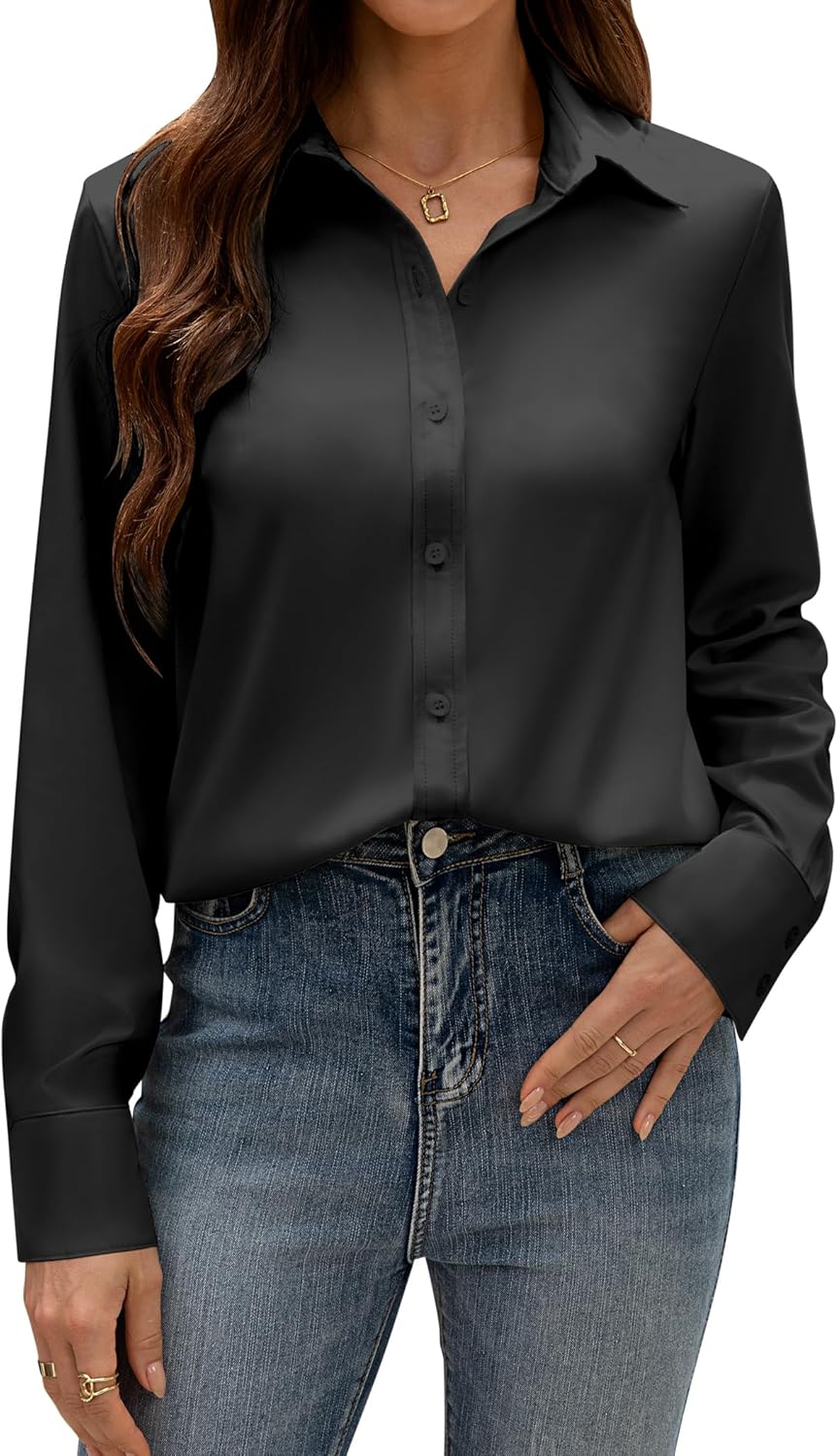 siliteelon Button Down Dress Shirts for Women Long Sleeve Wrinkle Free Shirts So...