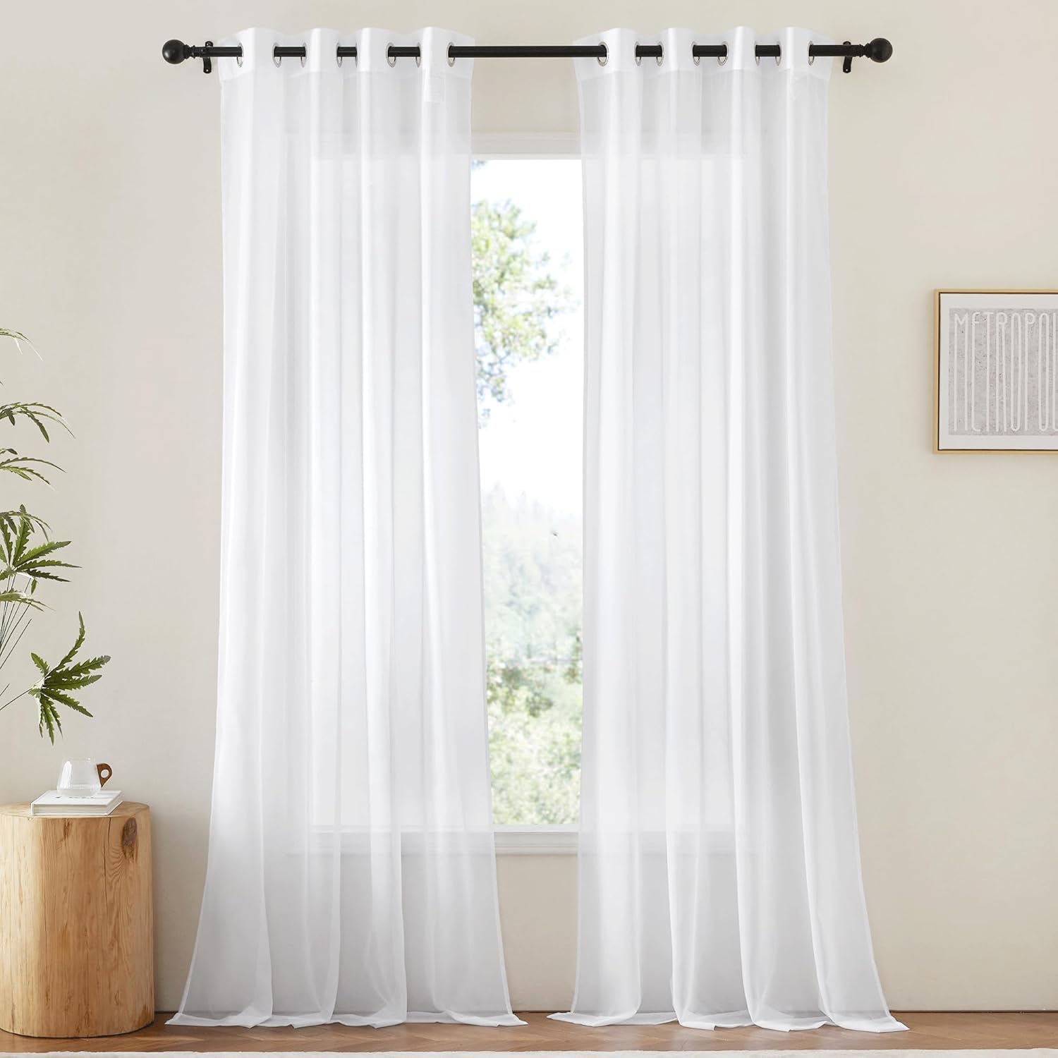 NICETOWN Sheer Curtains Extra Length - Wide Solid Voile Window Panels for Patio/...