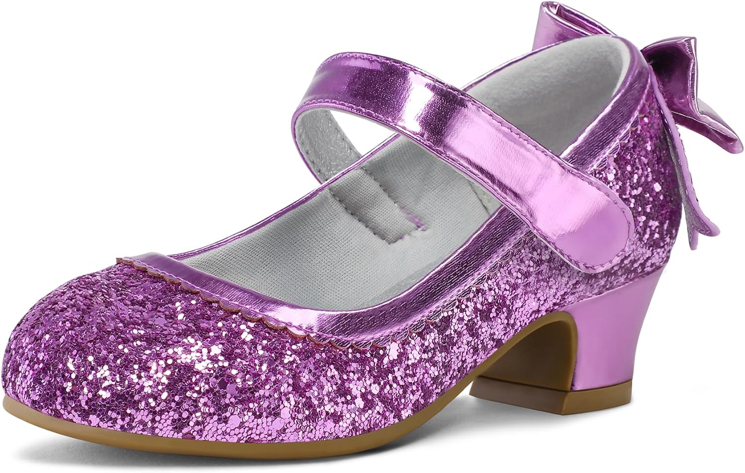 K KomForme Girls Dress Shoes Glitter Mary Jane Flat with Bow, Low Heel Party Wed...