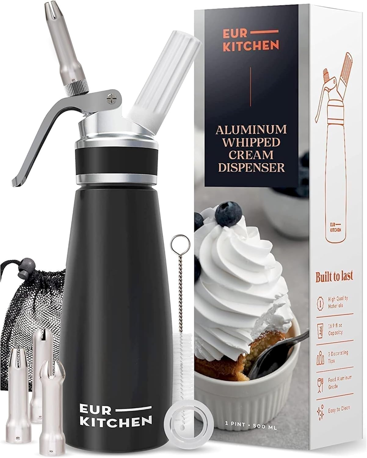 EurKitchen Professional Aluminum Whipped Cream Dis...