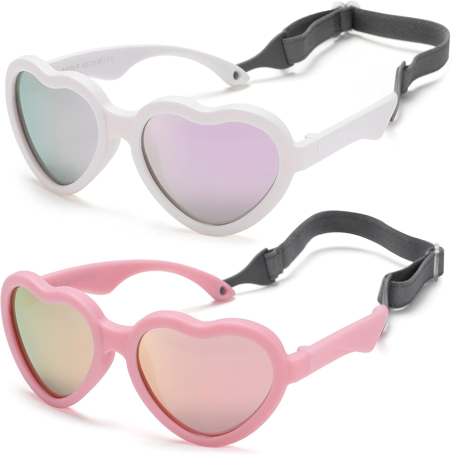 Flexible Heart Shaped Baby Polarized Sunglasses with Strap Adjustable Toddler &...