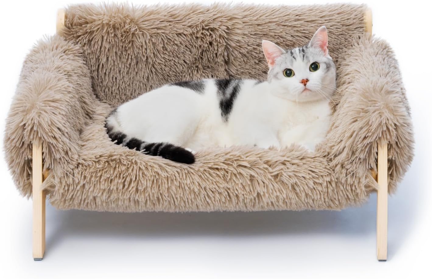 MEWOOFUN Large Cat Bed Sturdy Wooden Leg Raised Cat Sofa Bed Kitten Bed for Indo...