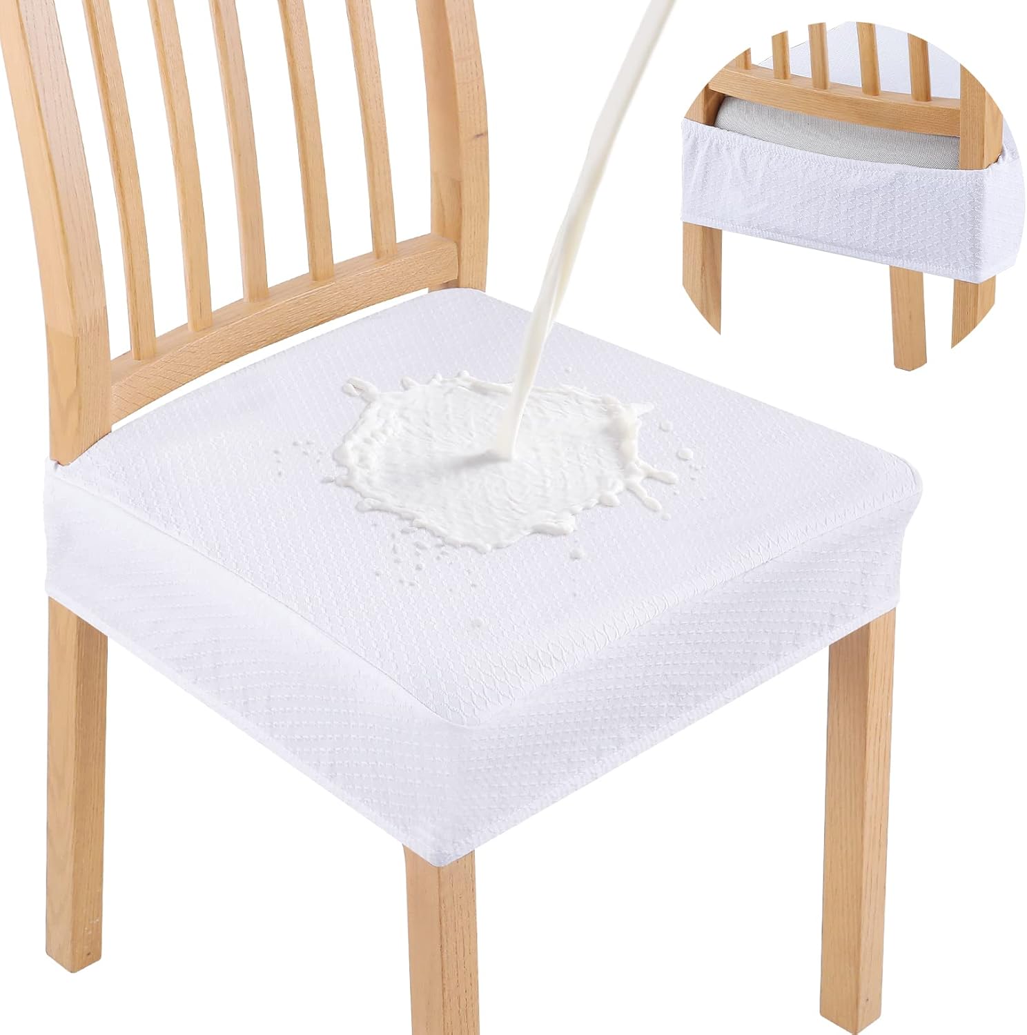 Smiry Waterproof Seat Covers for Dining Room Chairs Set of 2, Stretch Jacquard R...