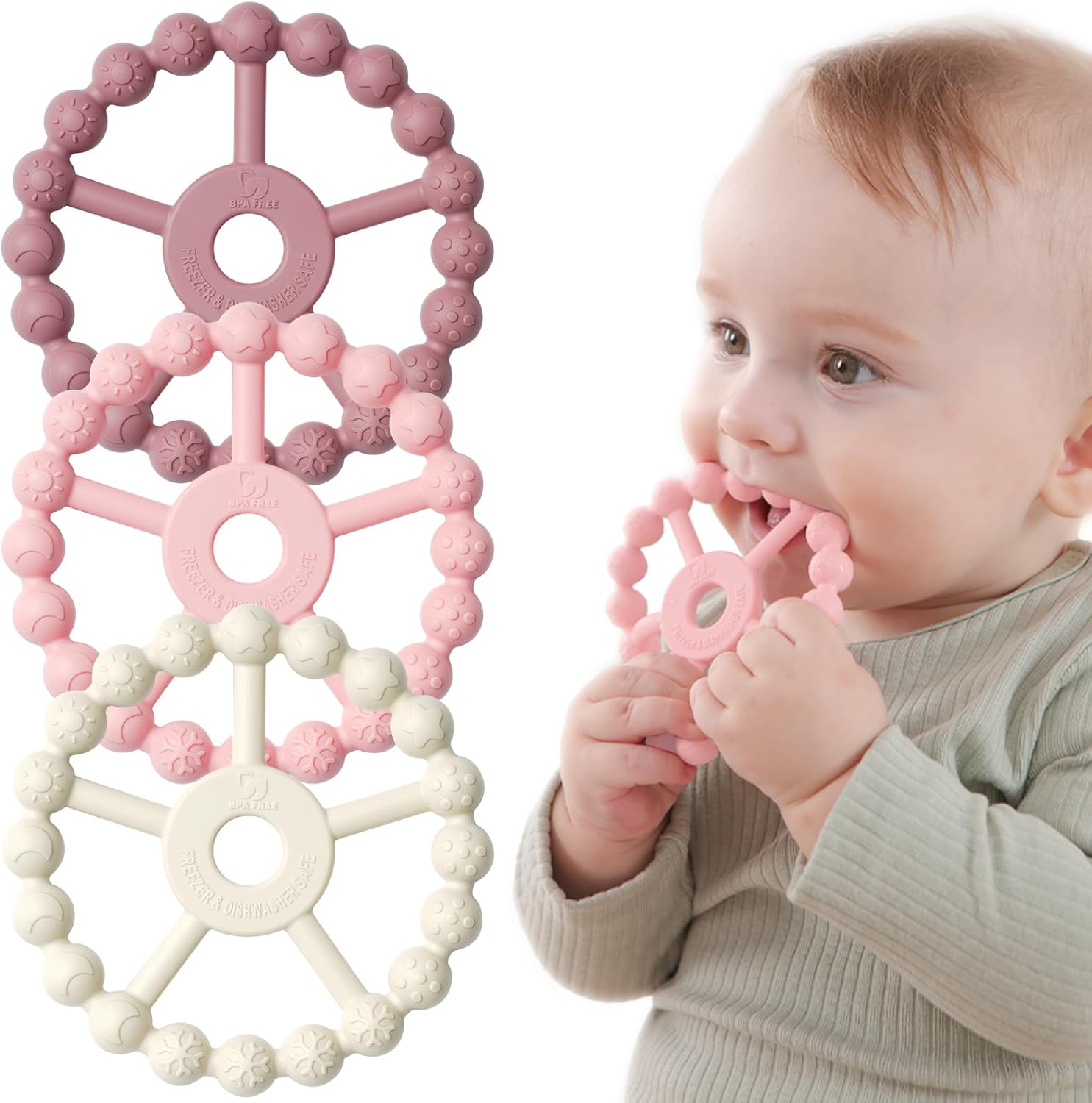 3 Pack Ring Teether, Silicone Teething Ring Toys for Babies 0-6 Months, Seposeve...