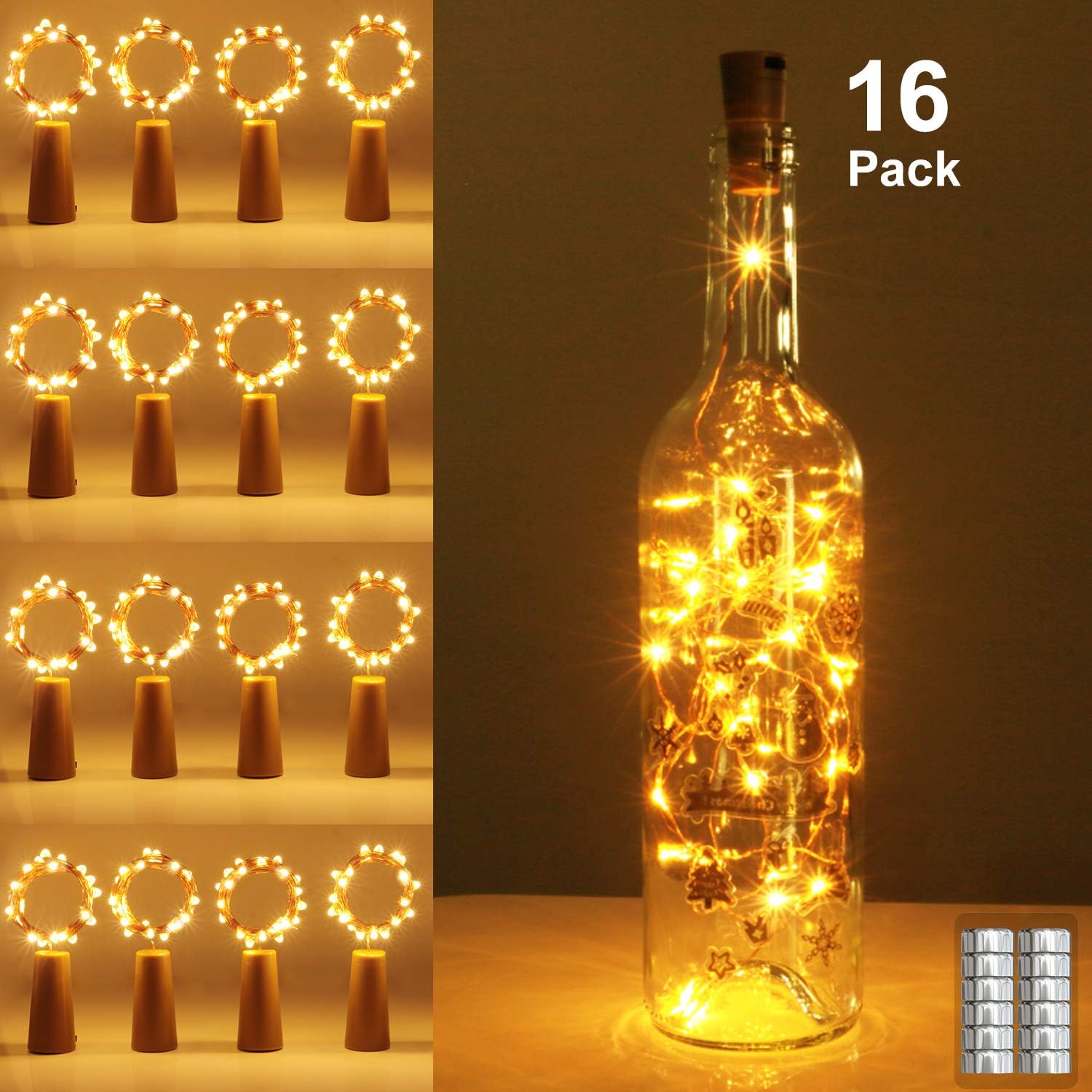 16 Pack Wine Bottle Lights with Cork, 2M 20 LED Copper Wire Bottle Fairy Lights...